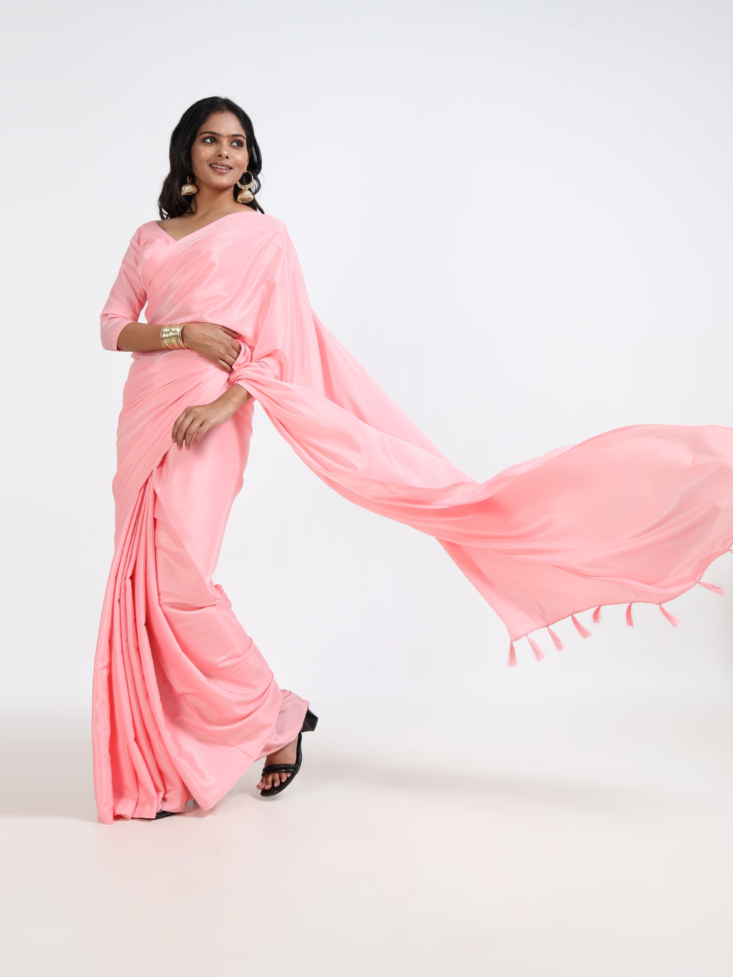Candy Floss Pink silk saree with matching unstitched blouse
