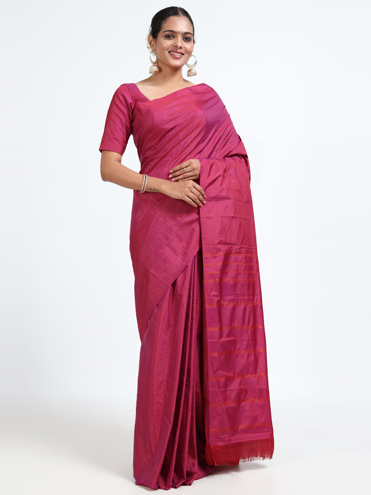 Cerise Pink silk saree with matching unstitched blouse