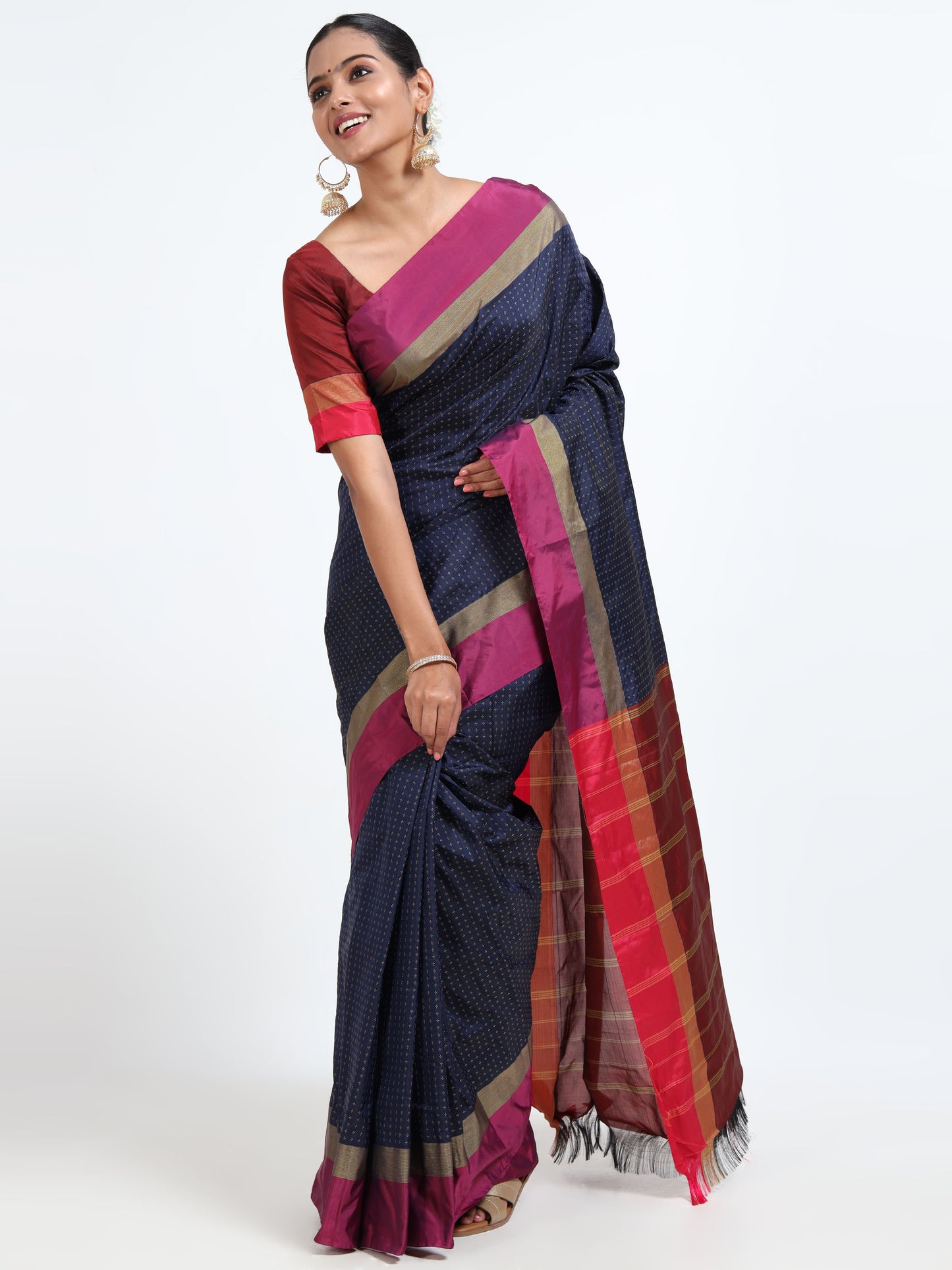 Cobalt Blue silk saree with matching unstitched blouse