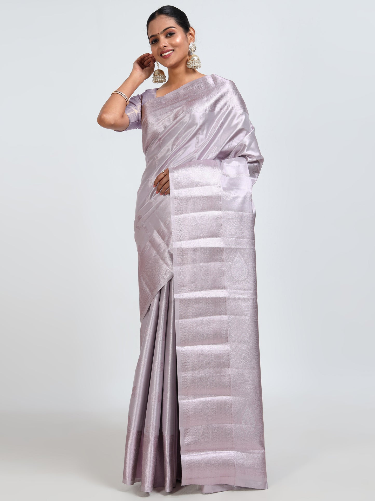 Pale Slate silk saree with matching unstitched blouse