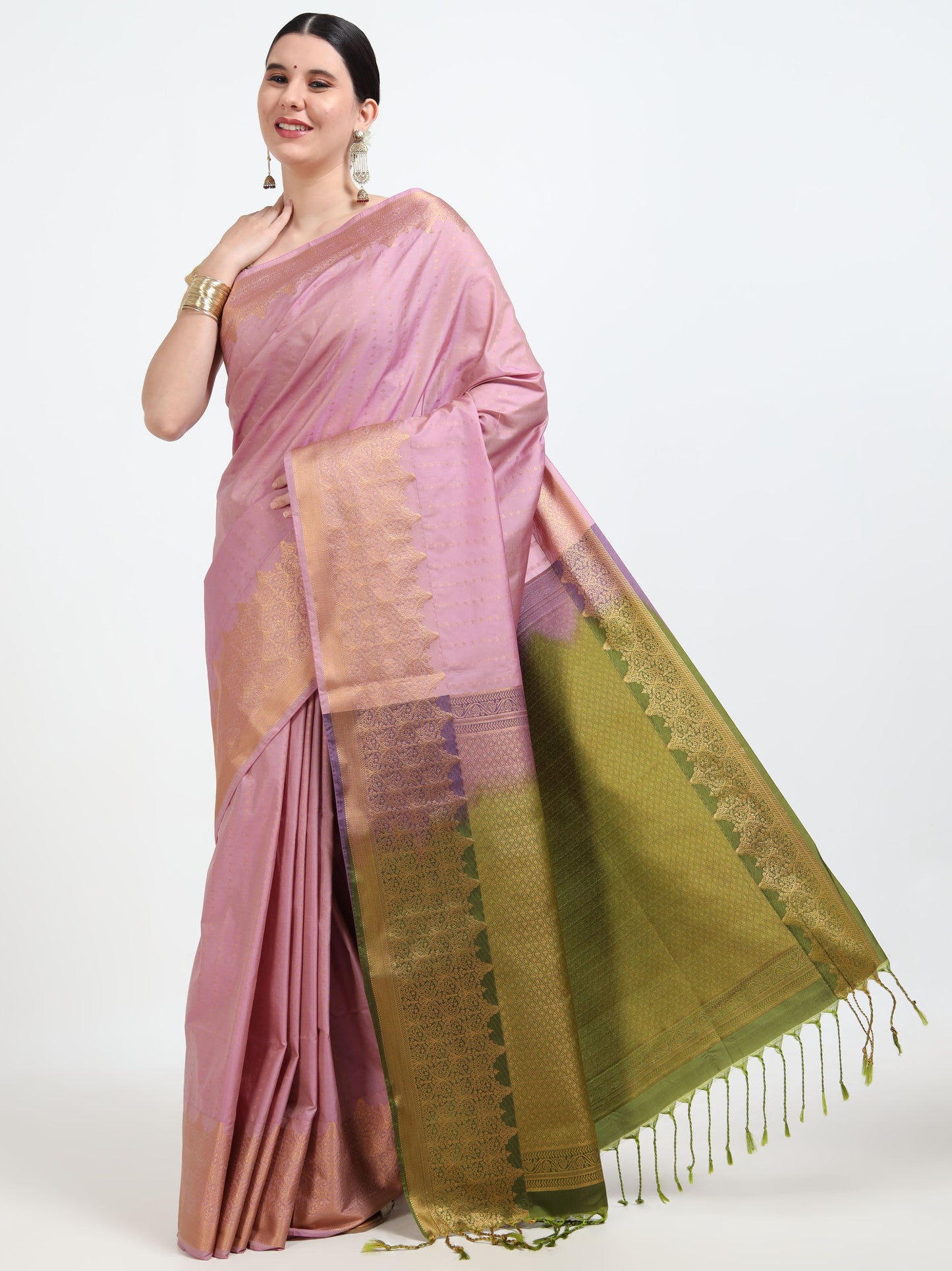 Pink Pearl silk saree with matching unstitched blouse