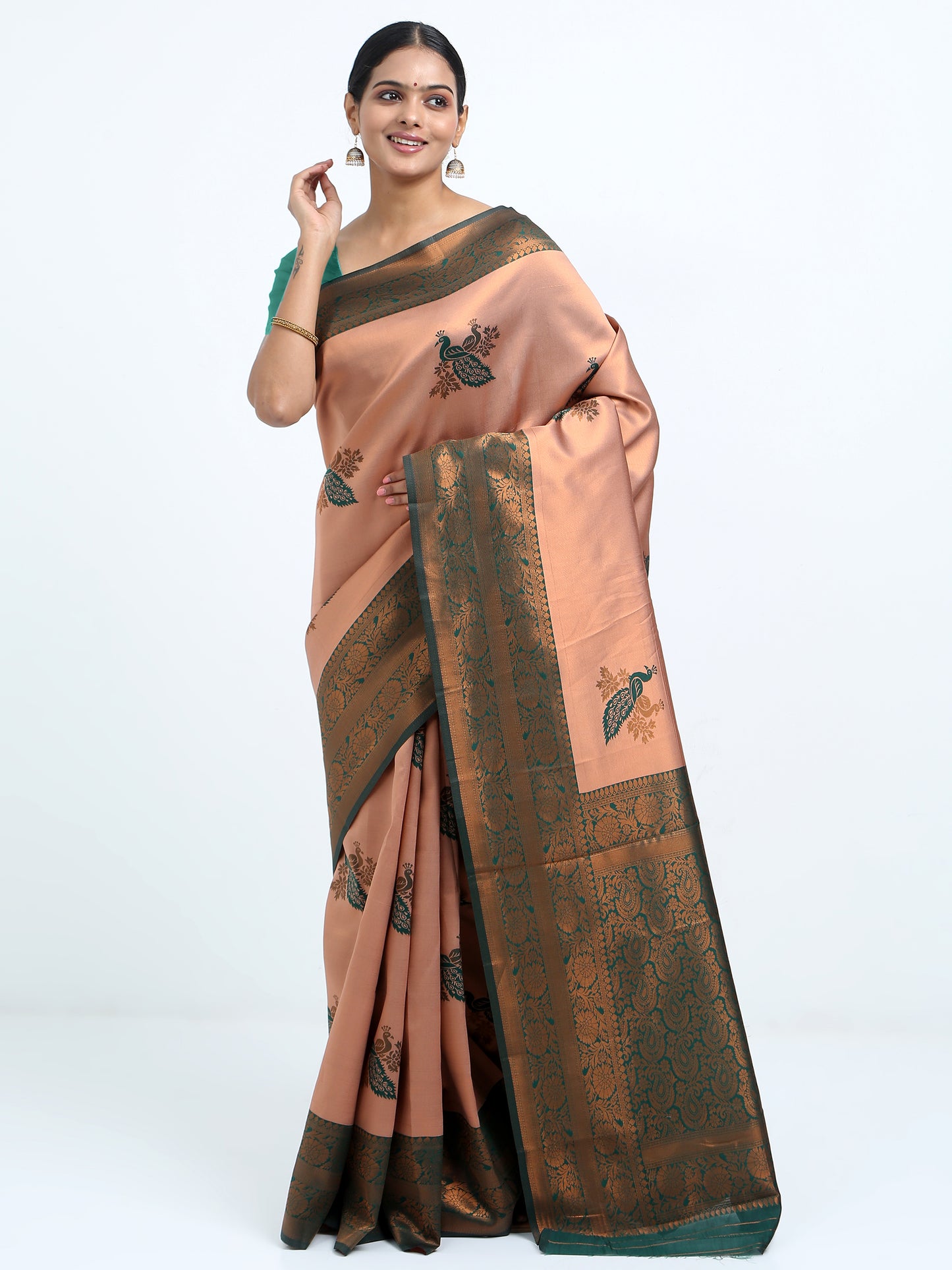 Pinkish Brown silk saree with matching unstitched blouse