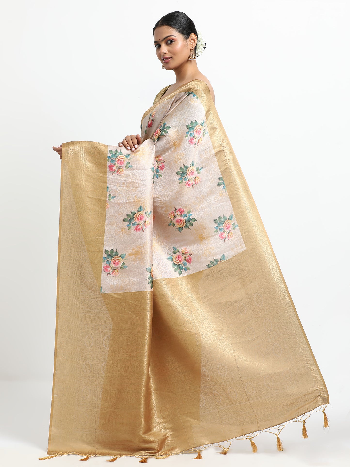 Foggy Grey silk saree with matching unstitched blouse
