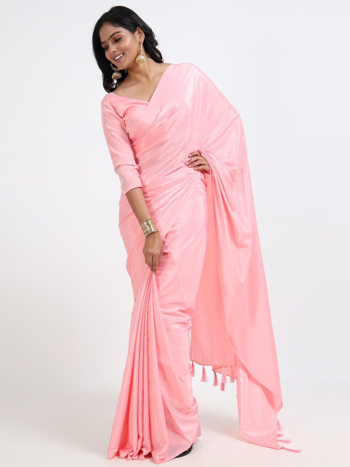 Candy Floss Pink silk saree with matching unstitched blouse