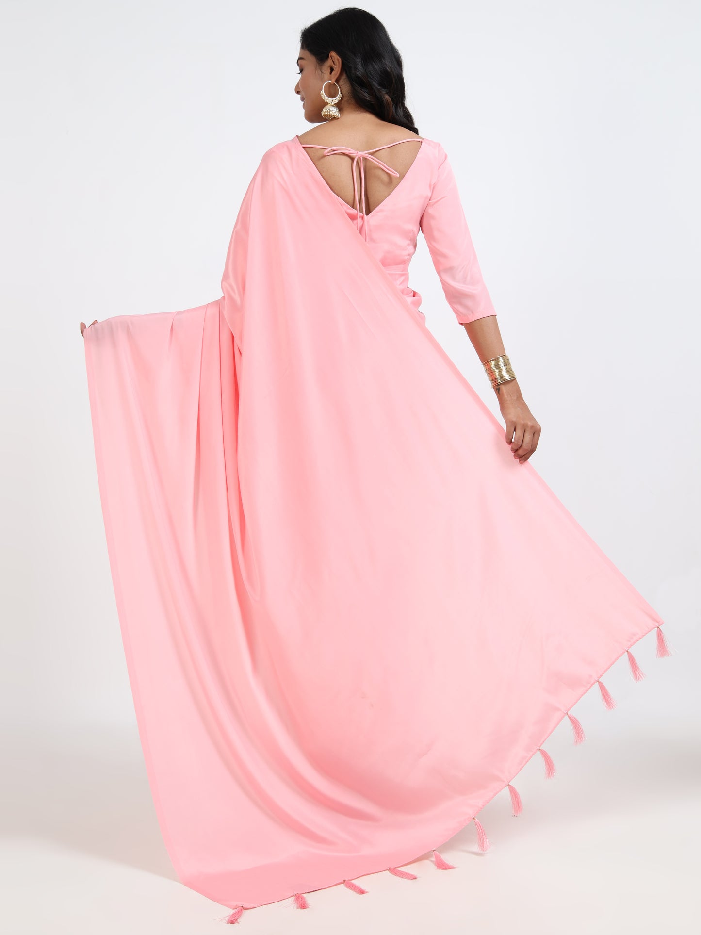 Candy Floss Pink silk saree with matching unstitched blouse