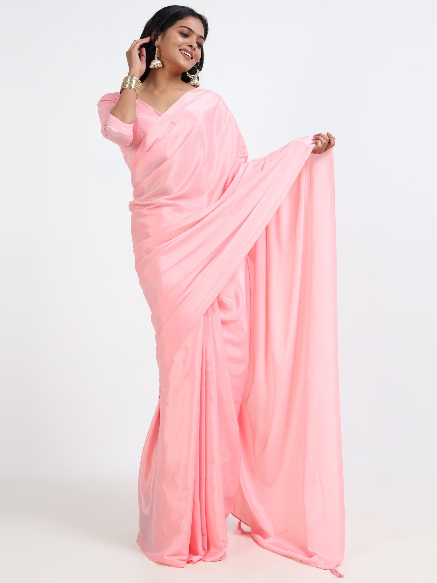 Candy Floss Pink silk saree with matching unstitched blouse
