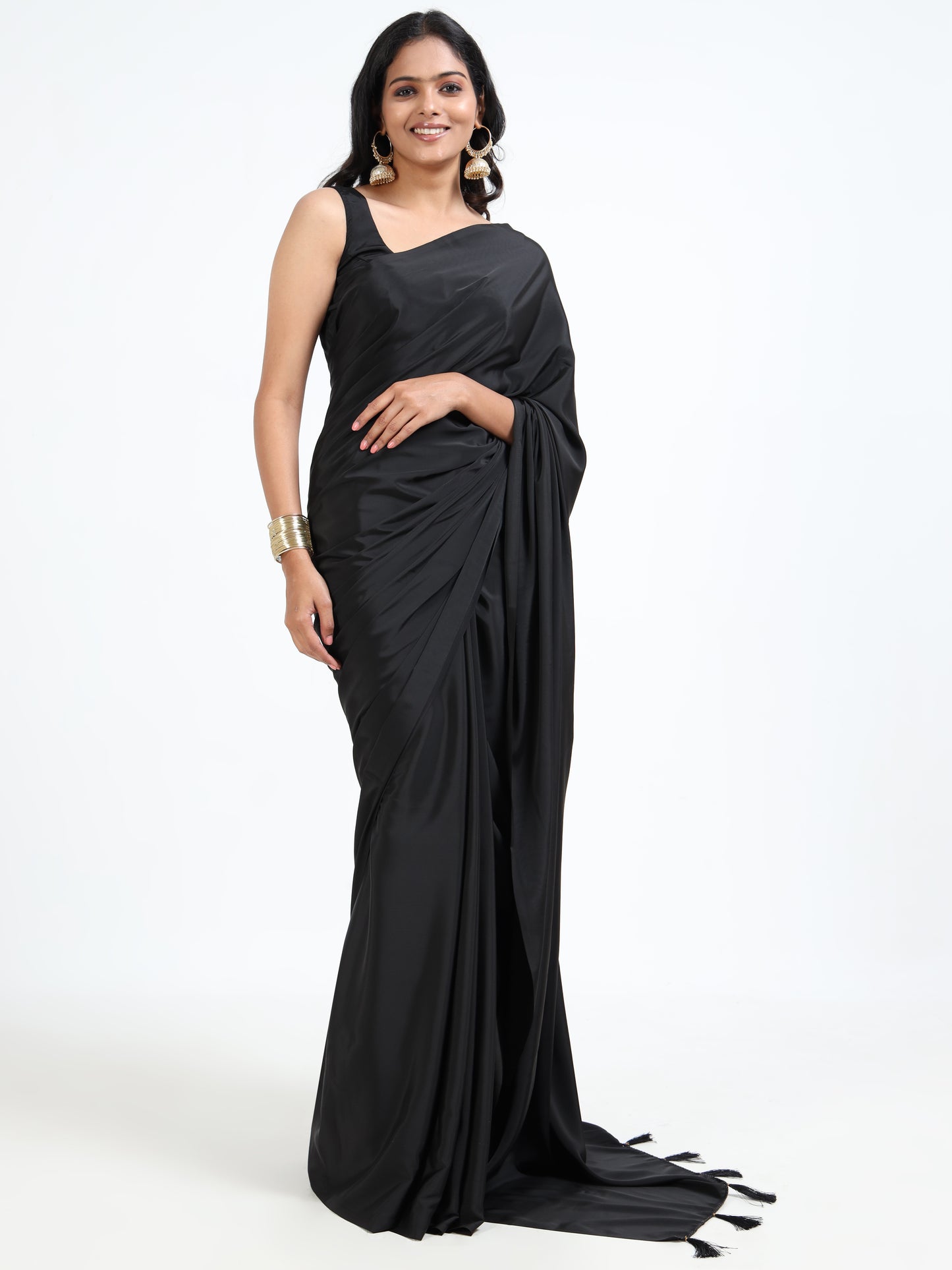 Raven Black silk saree with matching unstitched blouse