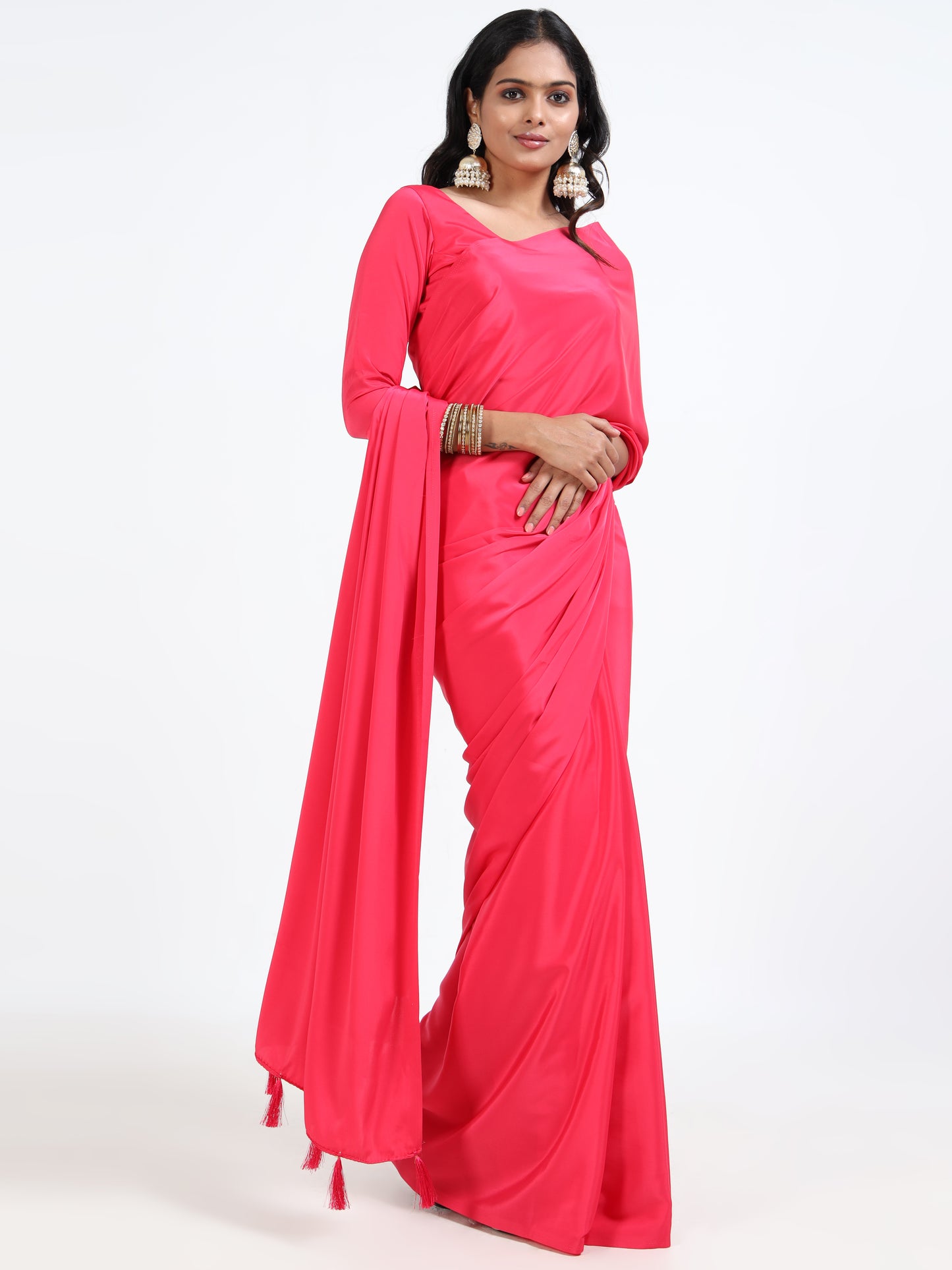 Rasberry Pink silk saree with matching unstitched blouse