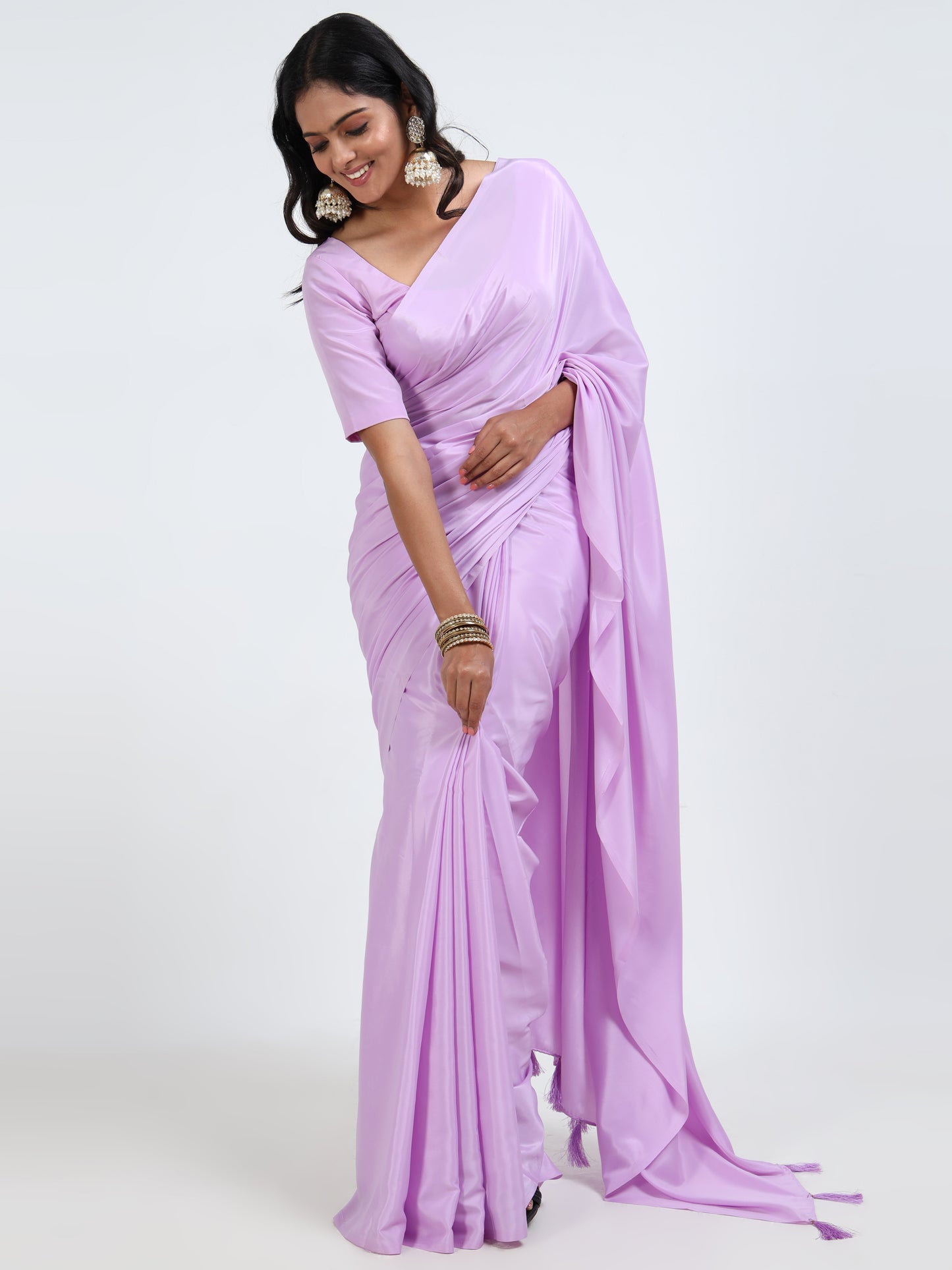 Bubblegum Pink silk saree with matching unstitched blouse