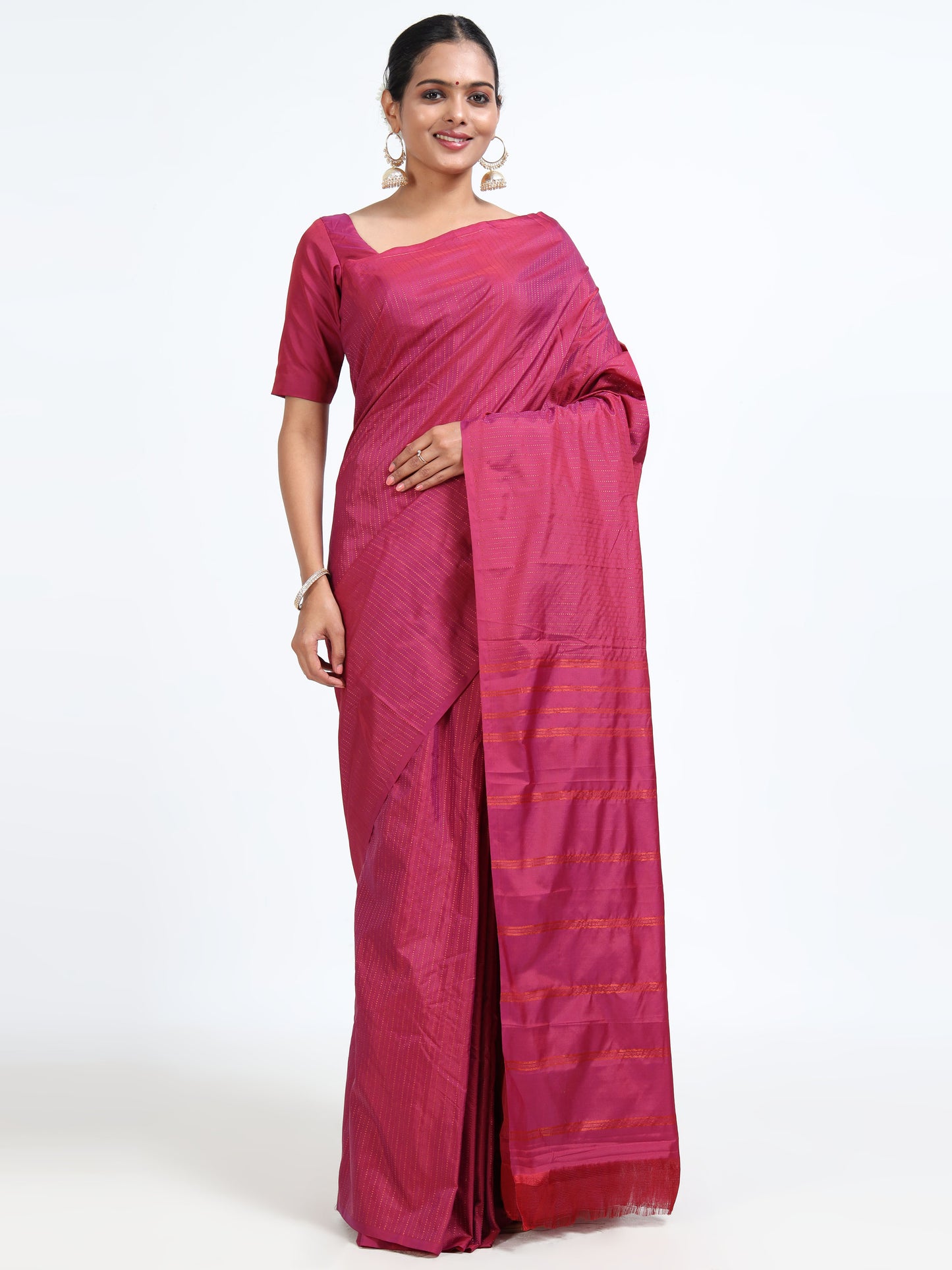 Cerise Pink silk saree with matching unstitched blouse