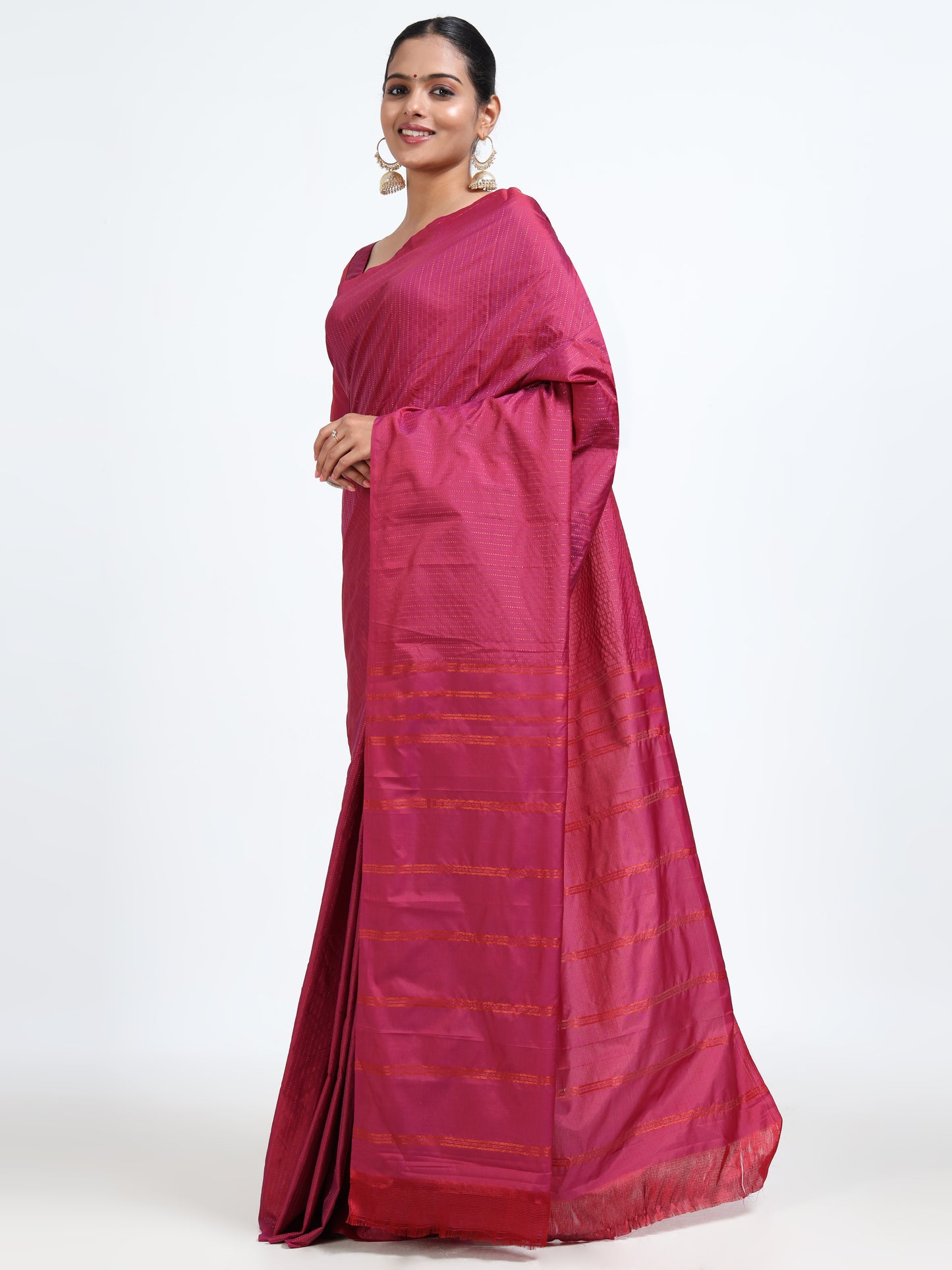 Cerise Pink silk saree with matching unstitched blouse
