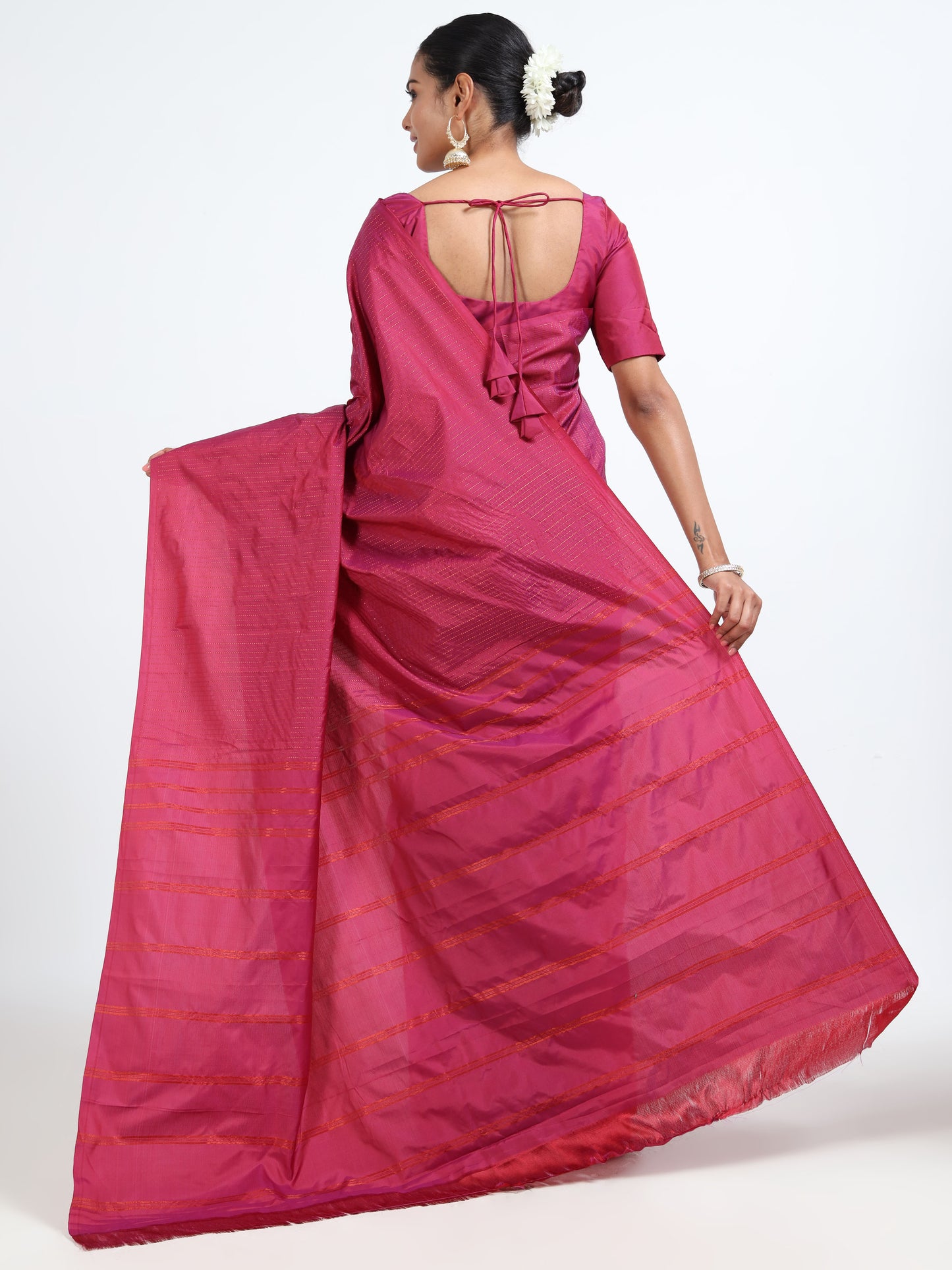 Cerise Pink silk saree with matching unstitched blouse