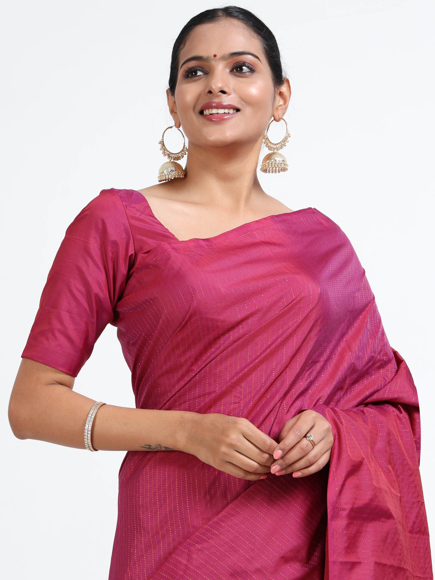 Cerise Pink silk saree with matching unstitched blouse