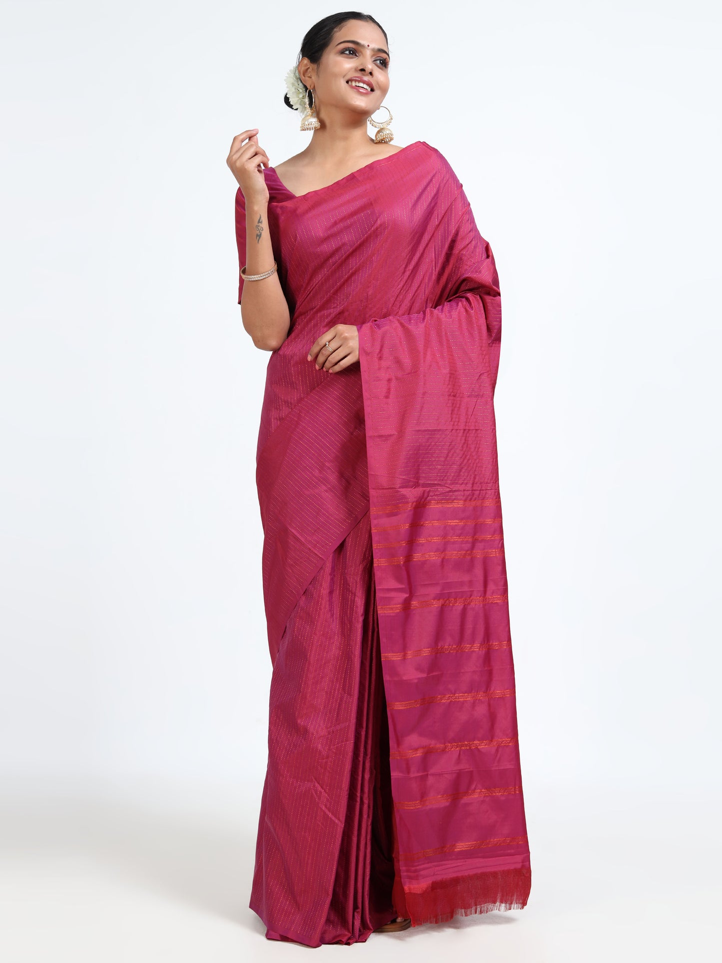 Cerise Pink silk saree with matching unstitched blouse