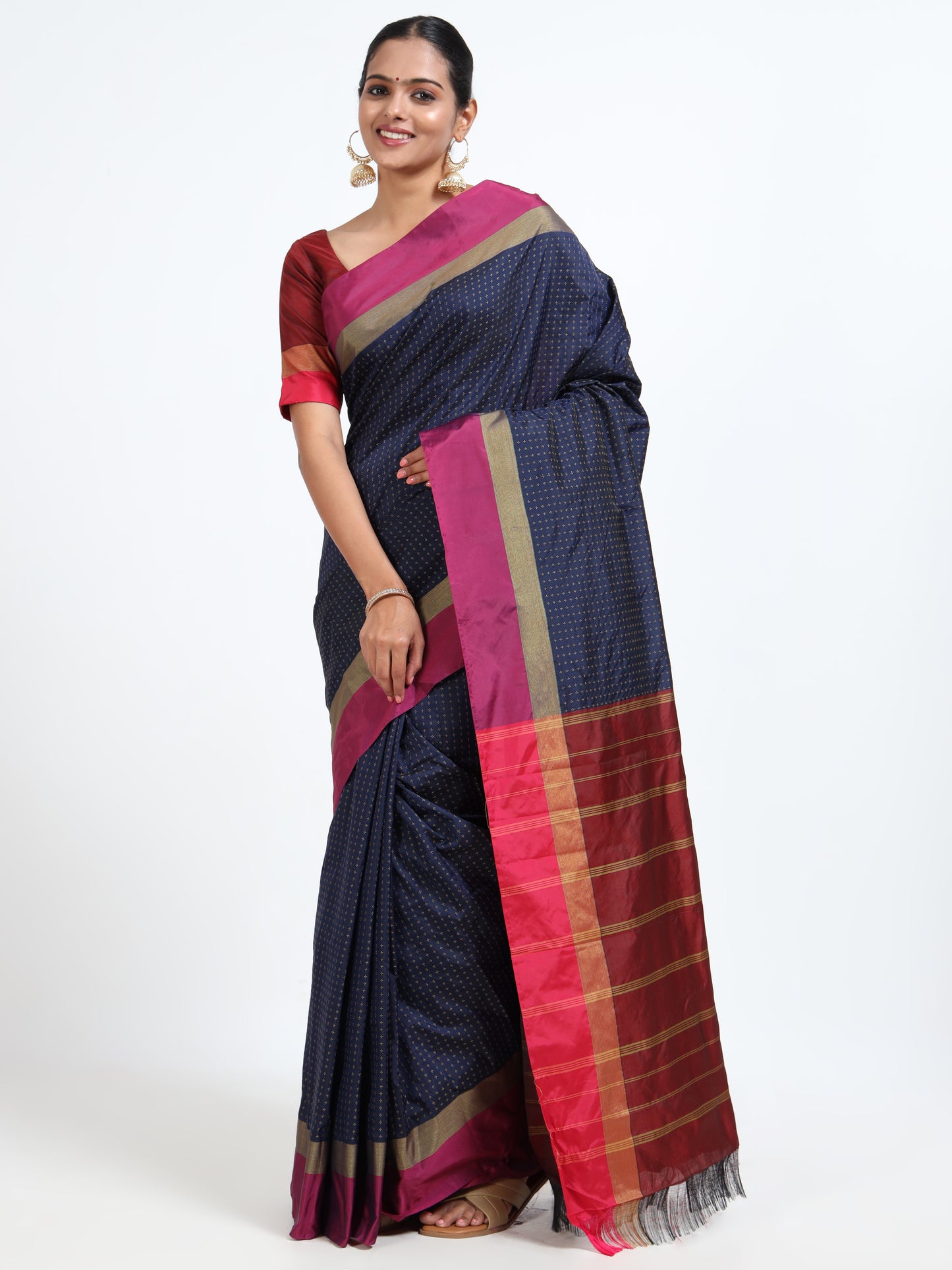 Cobalt Blue silk saree with matching unstitched blouse