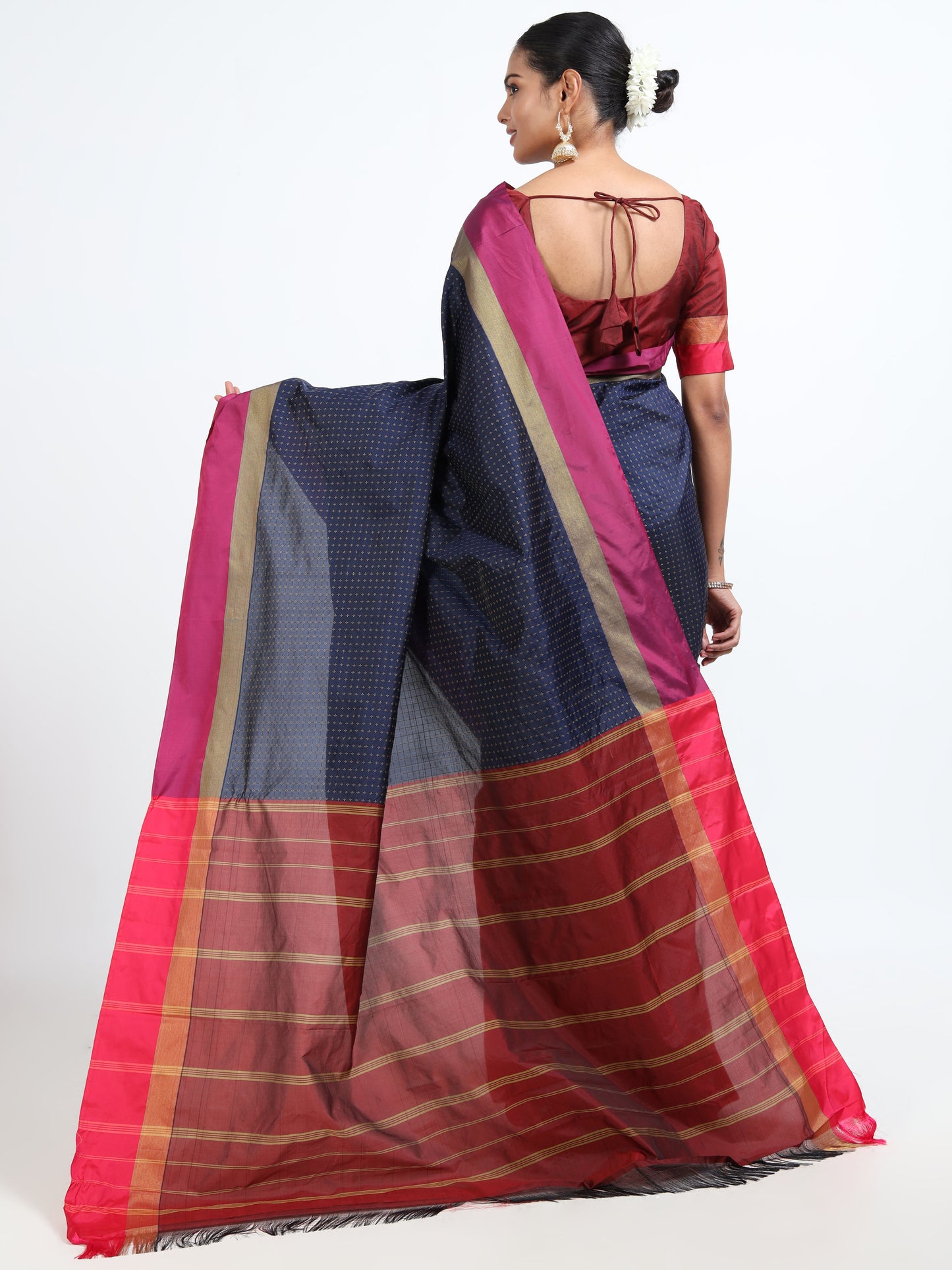 Cobalt Blue silk saree with matching unstitched blouse