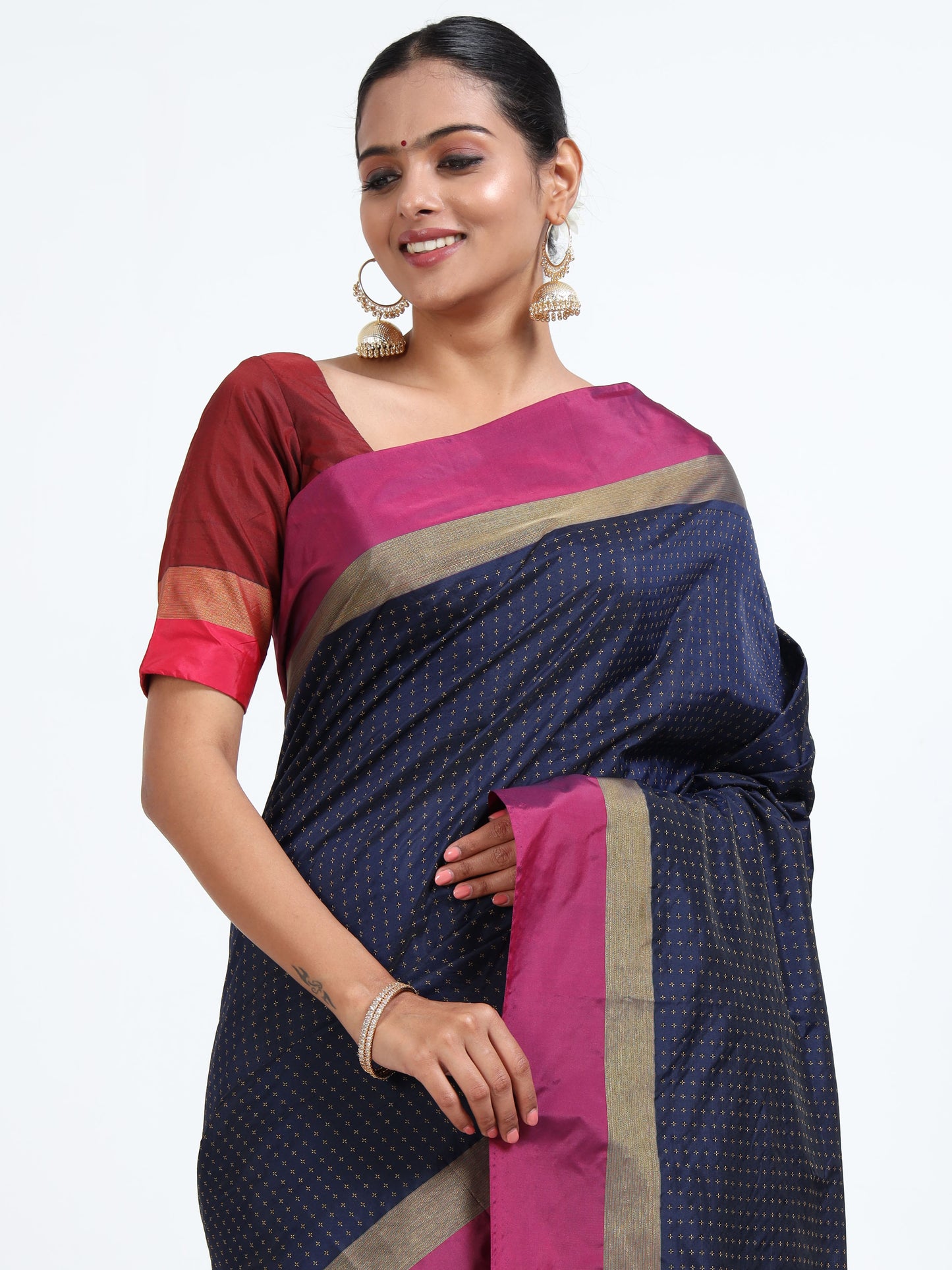 Cobalt Blue silk saree with matching unstitched blouse