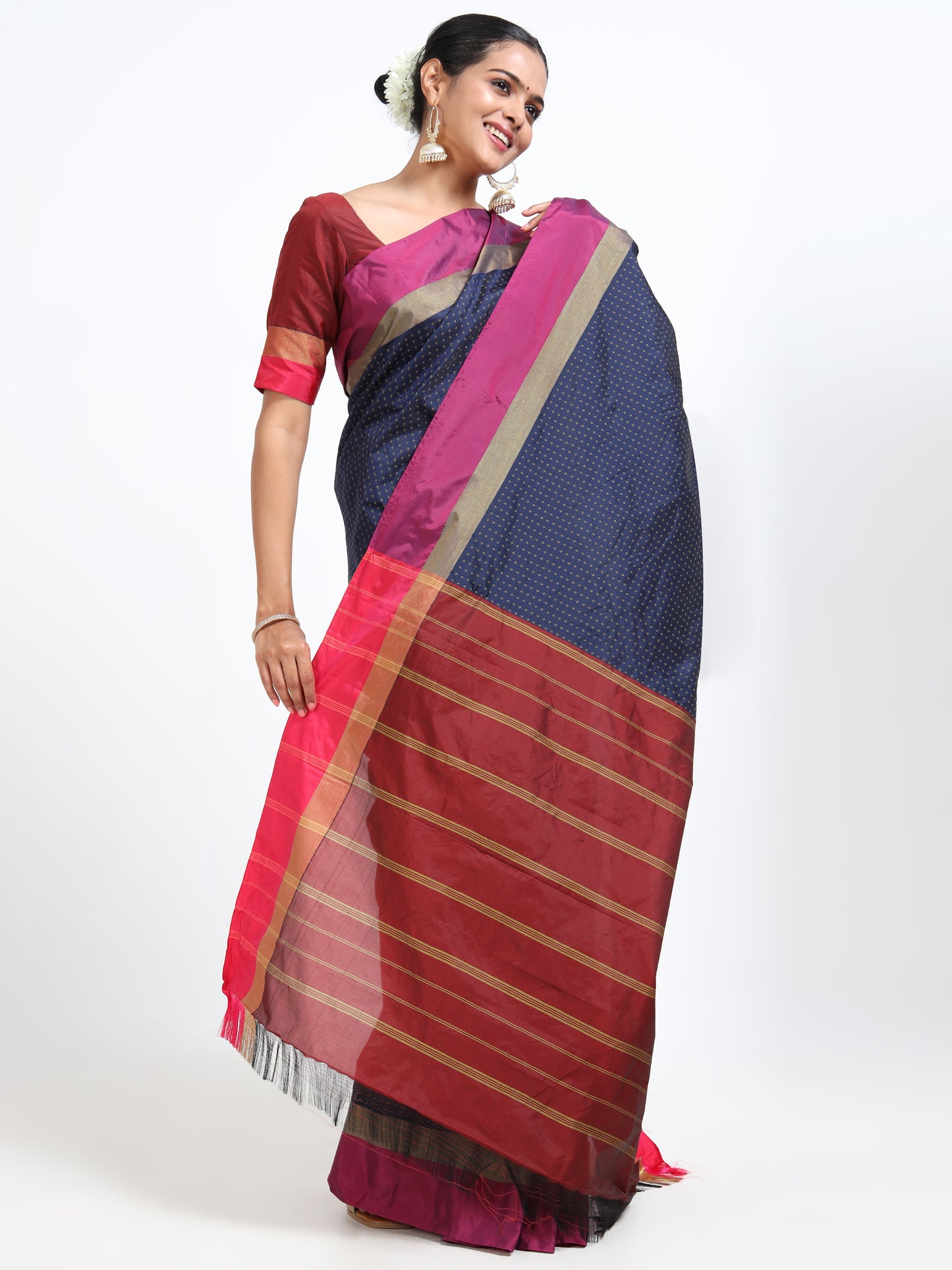 Cobalt Blue silk saree with matching unstitched blouse