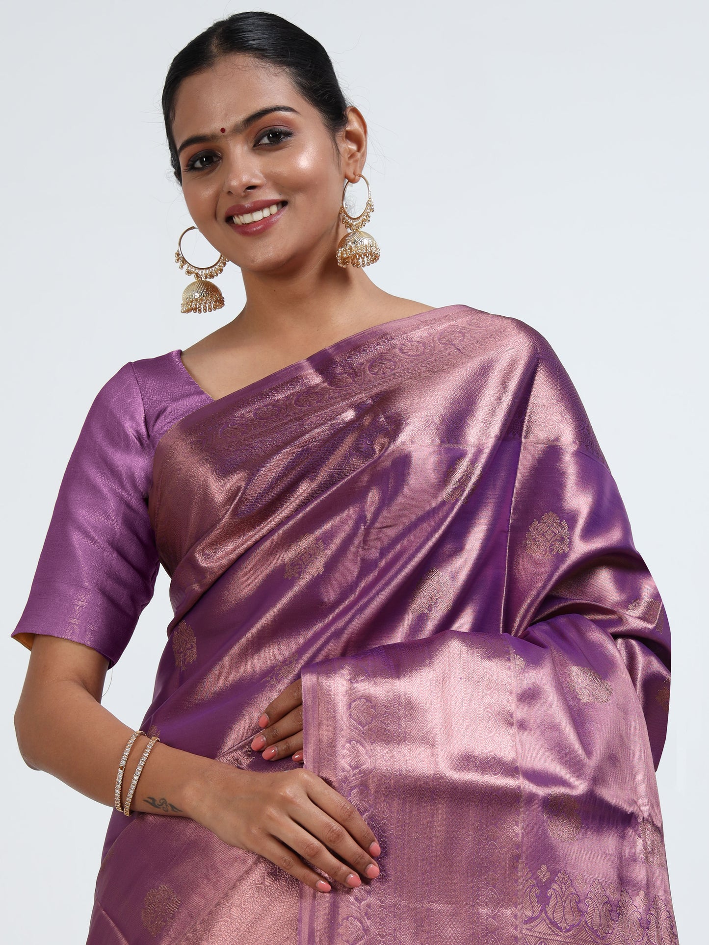 Damson Violet silk saree with matching unstitched blouse