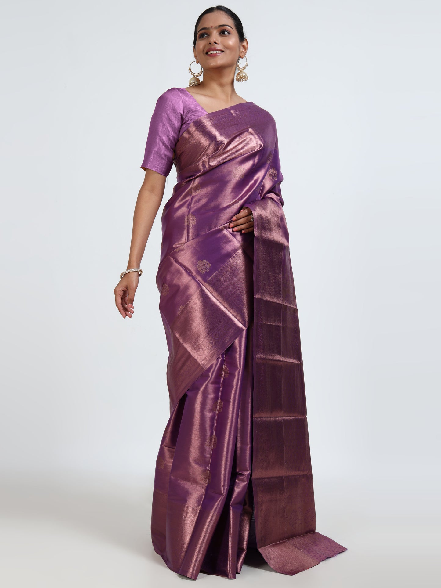 Damson Violet silk saree with matching unstitched blouse
