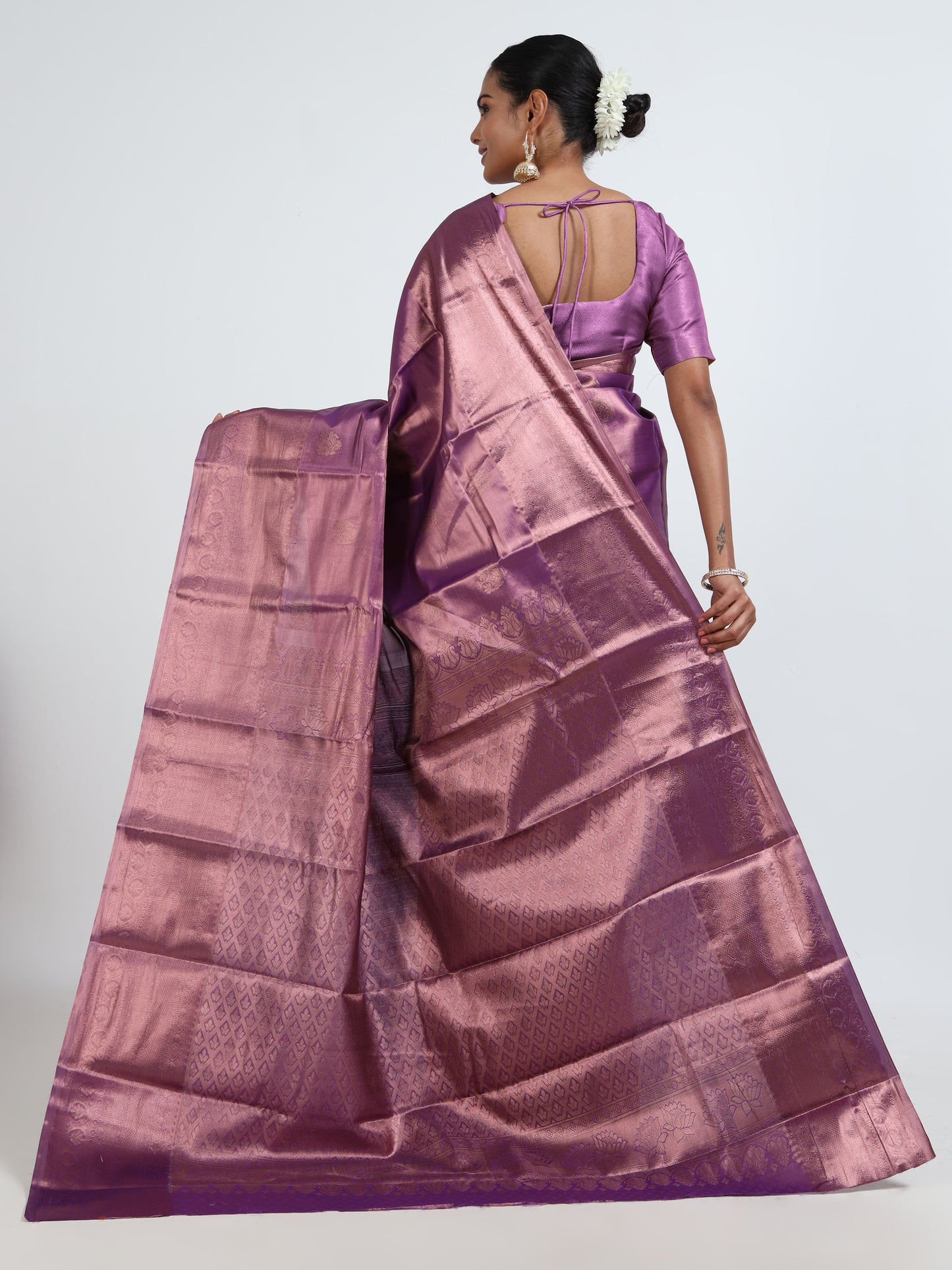 Damson Violet silk saree with matching unstitched blouse