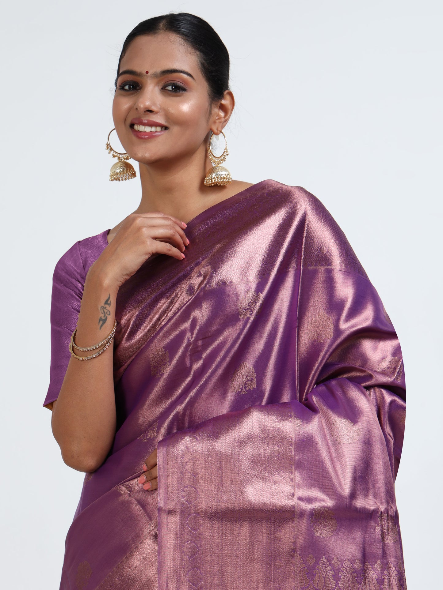 Damson Violet silk saree with matching unstitched blouse