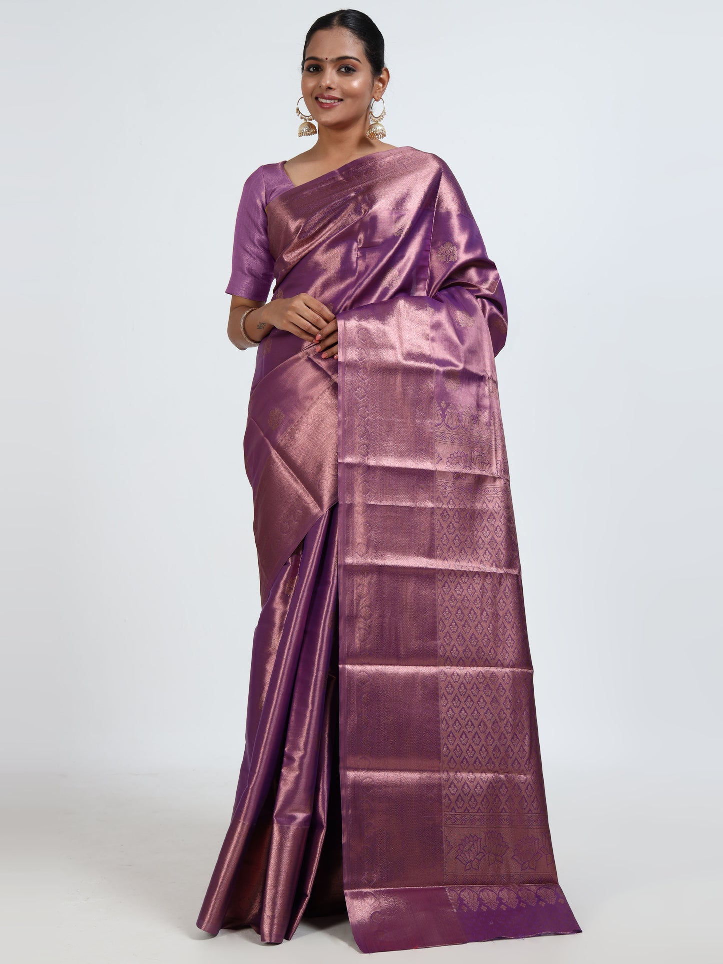 Damson Violet silk saree with matching unstitched blouse