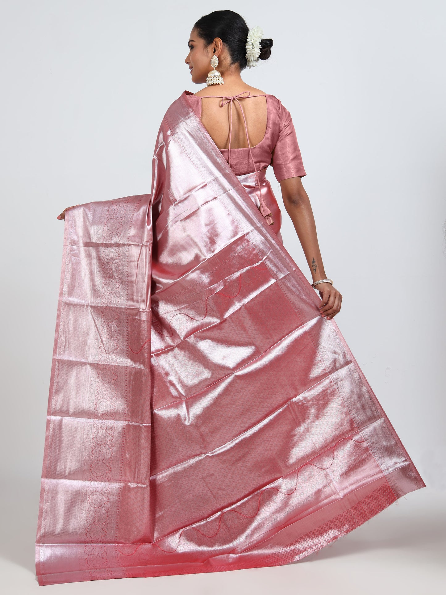 Hot Pink silk saree with matching unstitched blouse