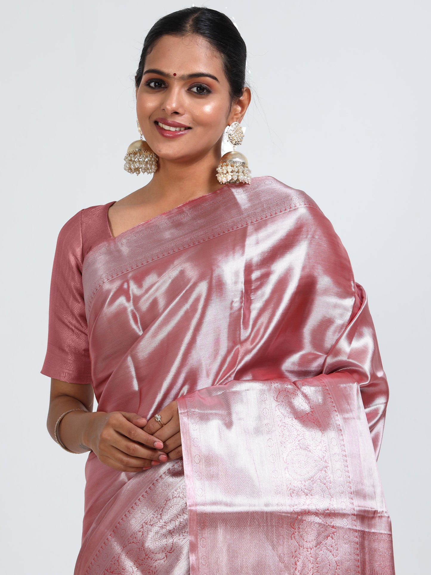 Hot Pink silk saree with matching unstitched blouse