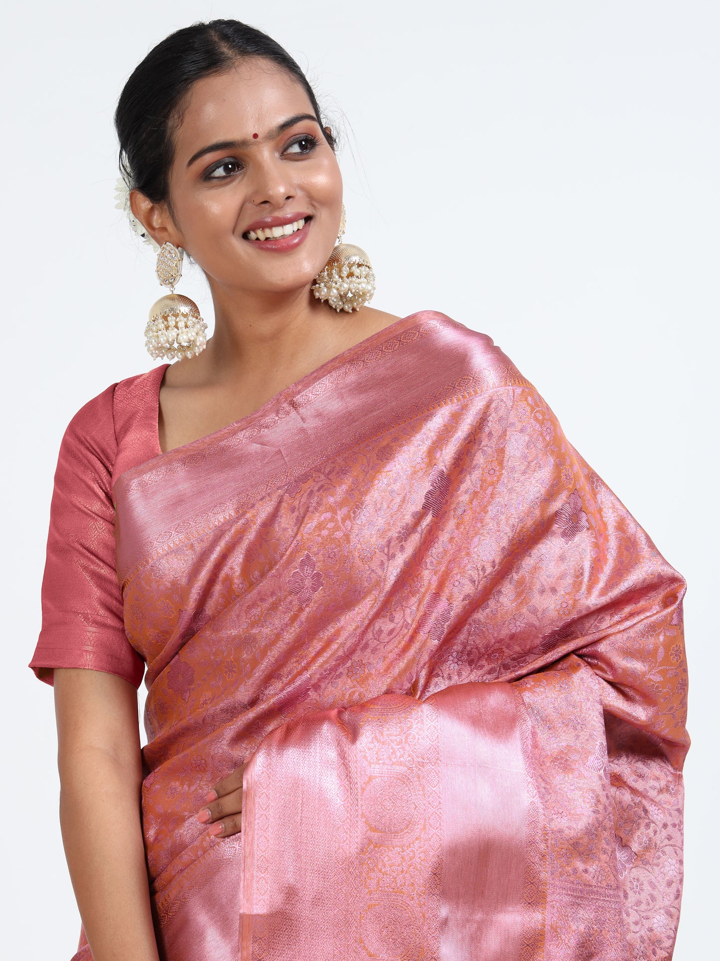 Dusky Rose silk saree with matching unstitched blouse