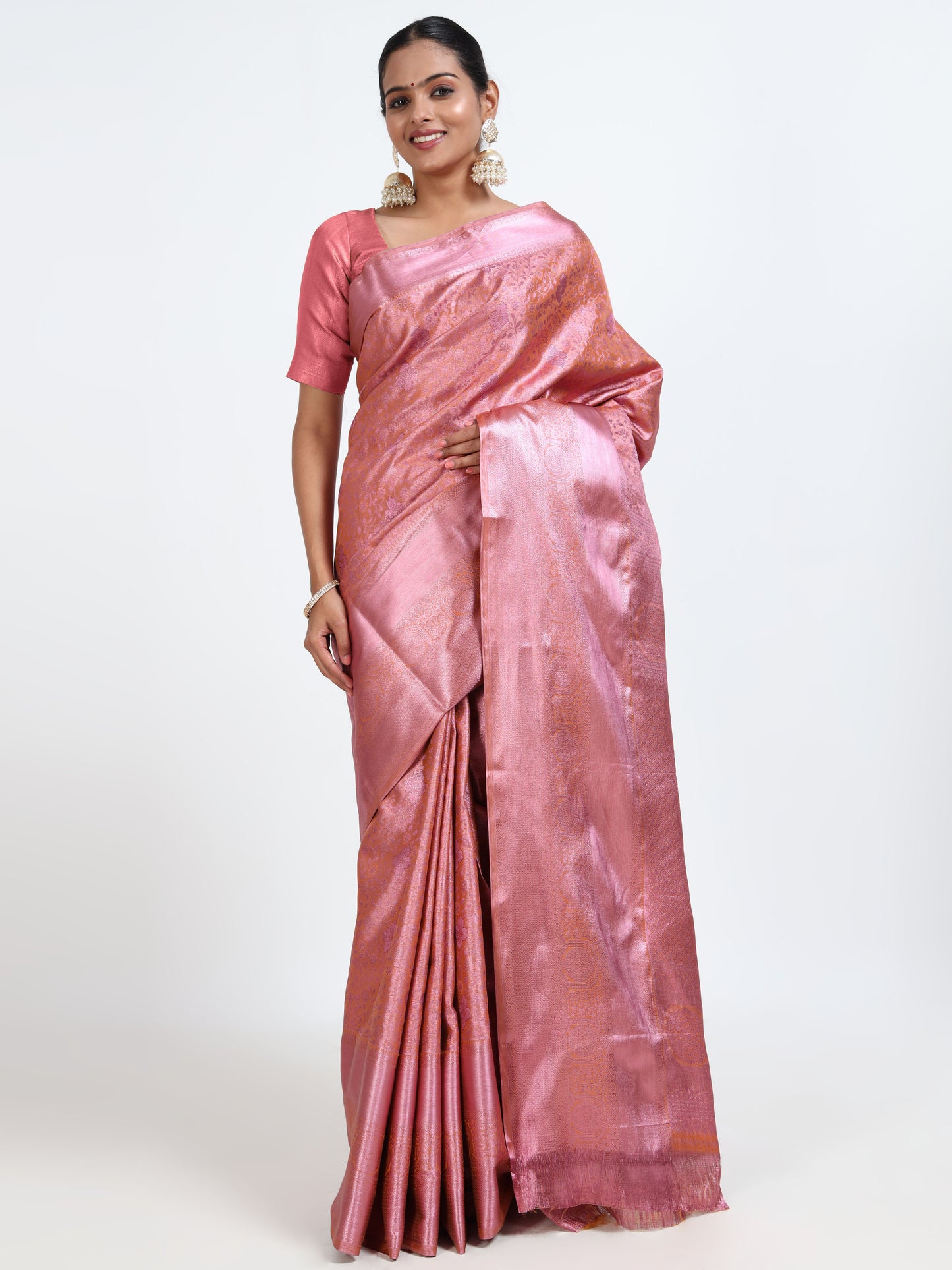 Dusky Rose silk saree with matching unstitched blouse