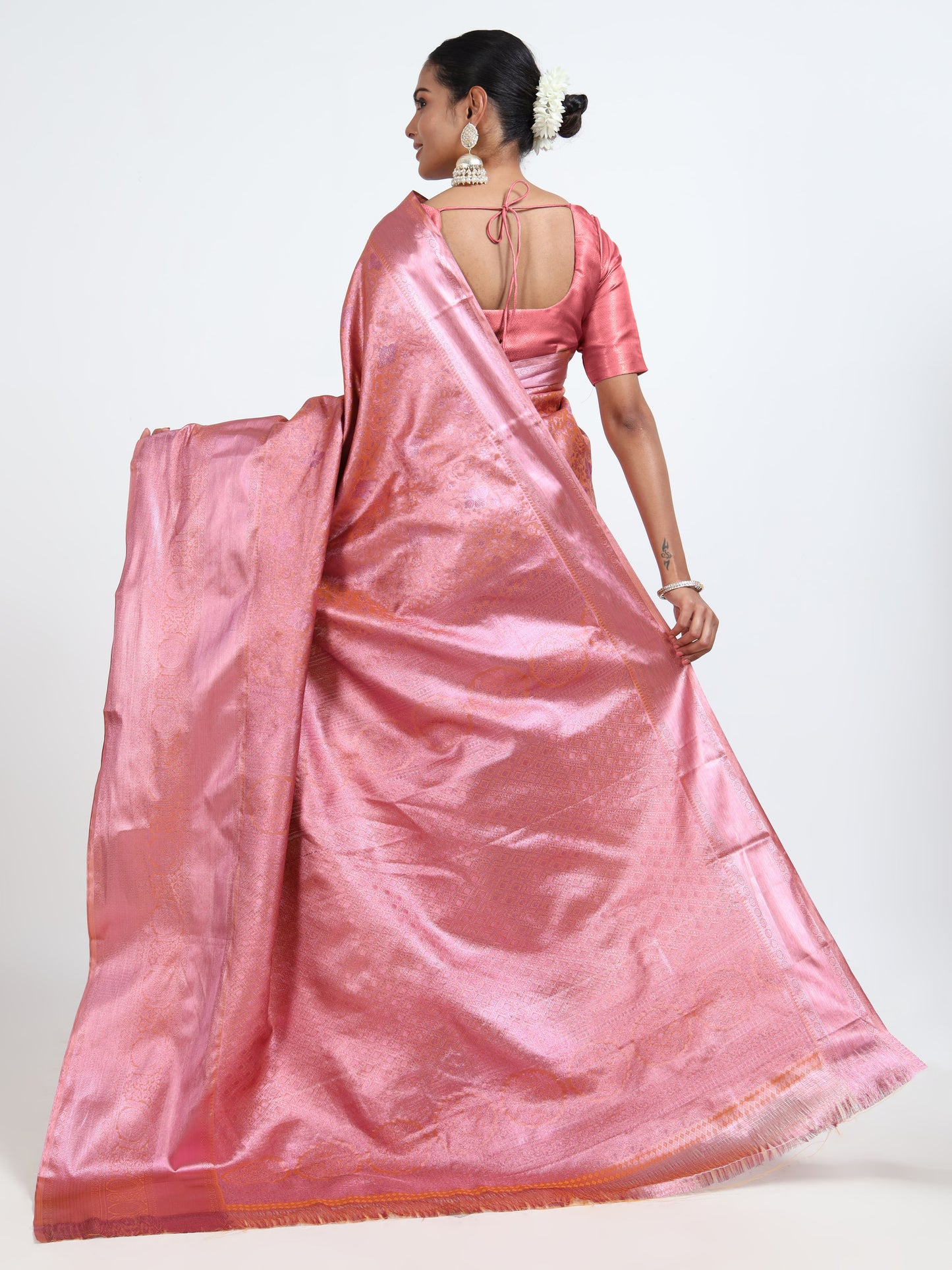 Dusky Rose silk saree with matching unstitched blouse