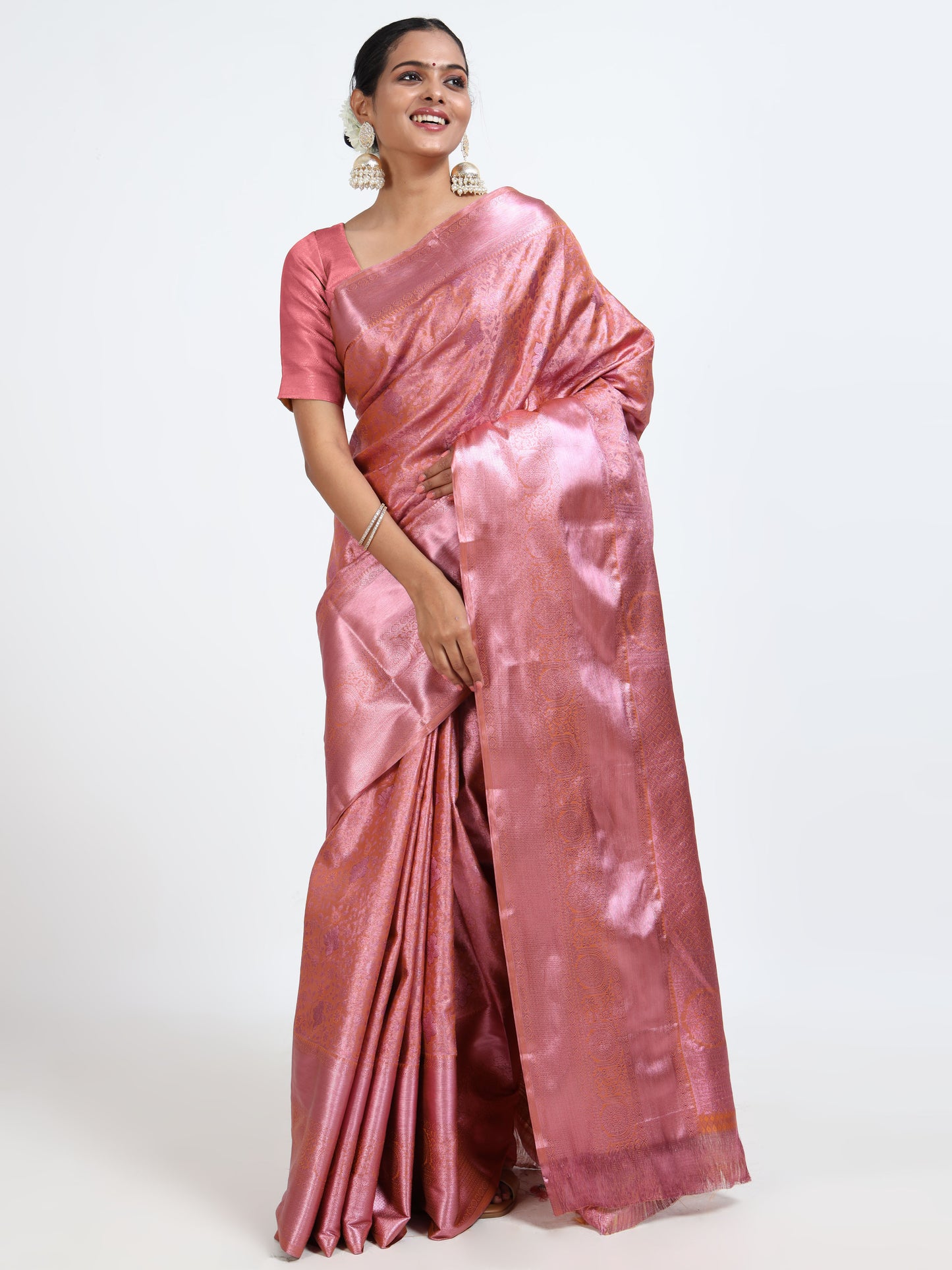 Dusky Rose silk saree with matching unstitched blouse