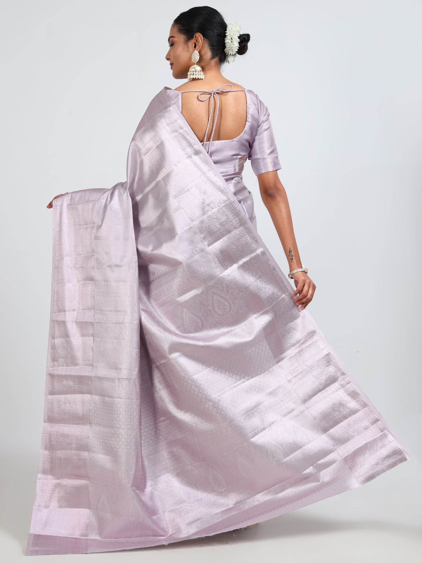 Pale Slate silk saree with matching unstitched blouse