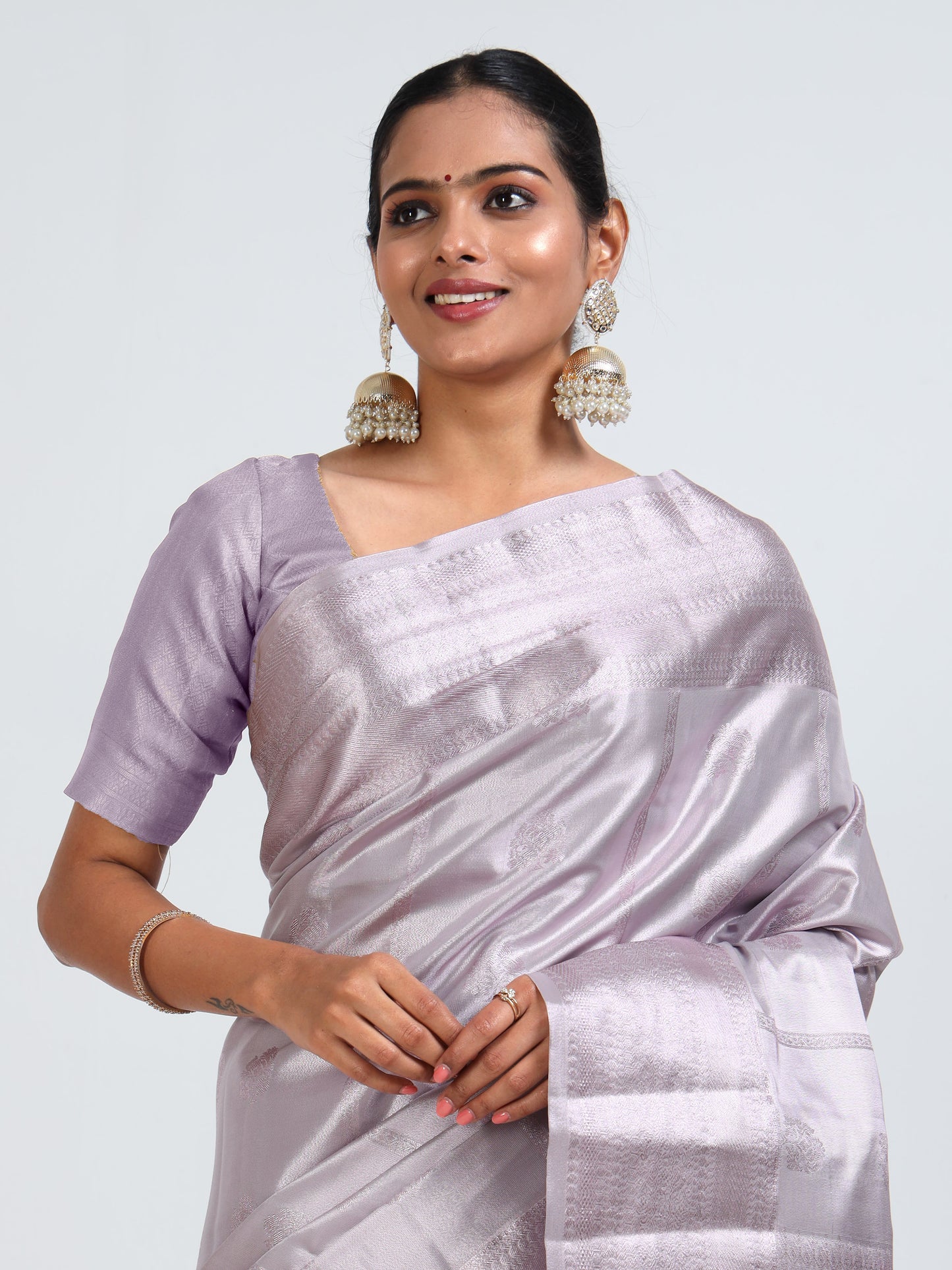 Pale Slate silk saree with matching unstitched blouse