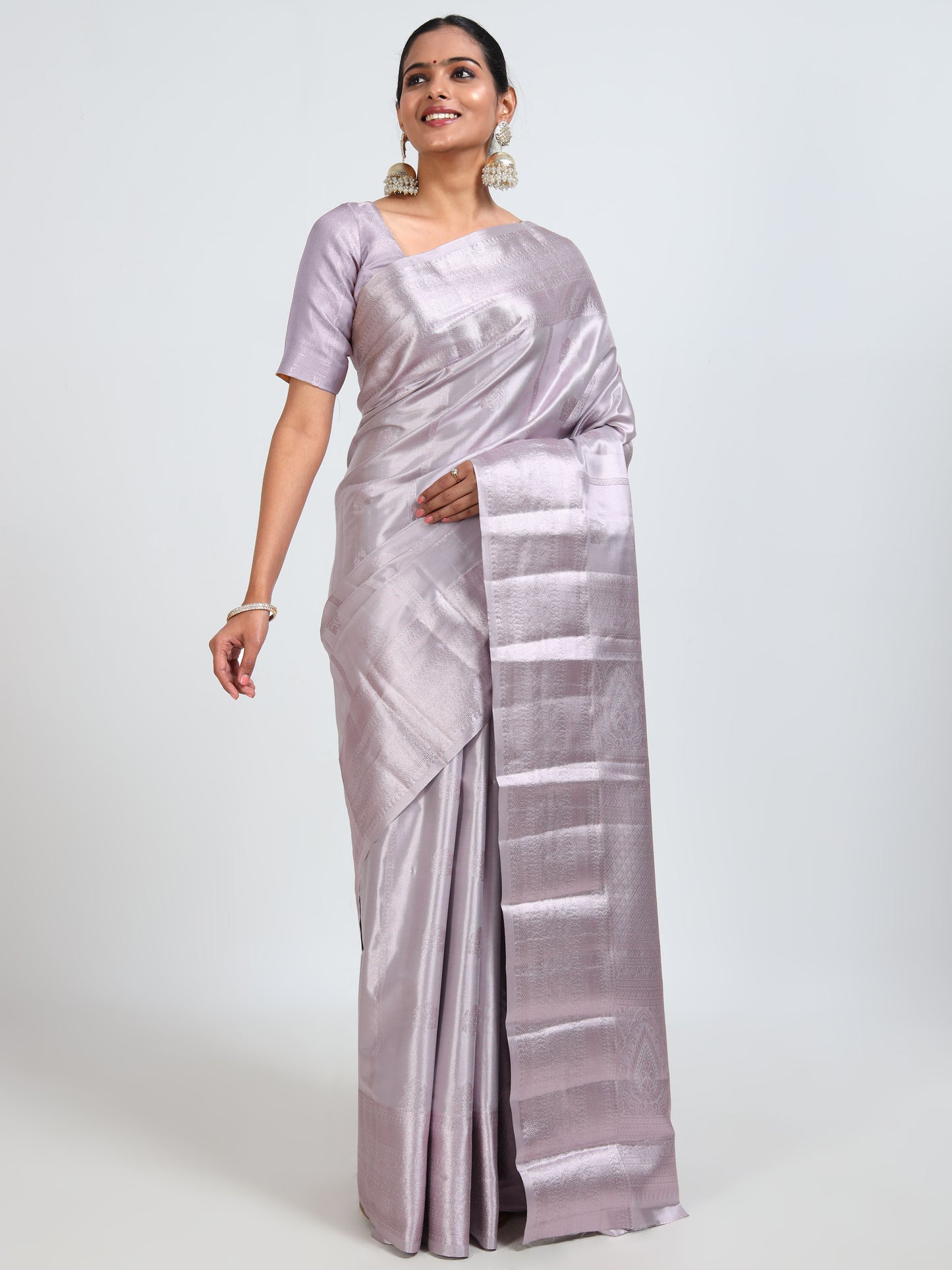 Pale Slate silk saree with matching unstitched blouse