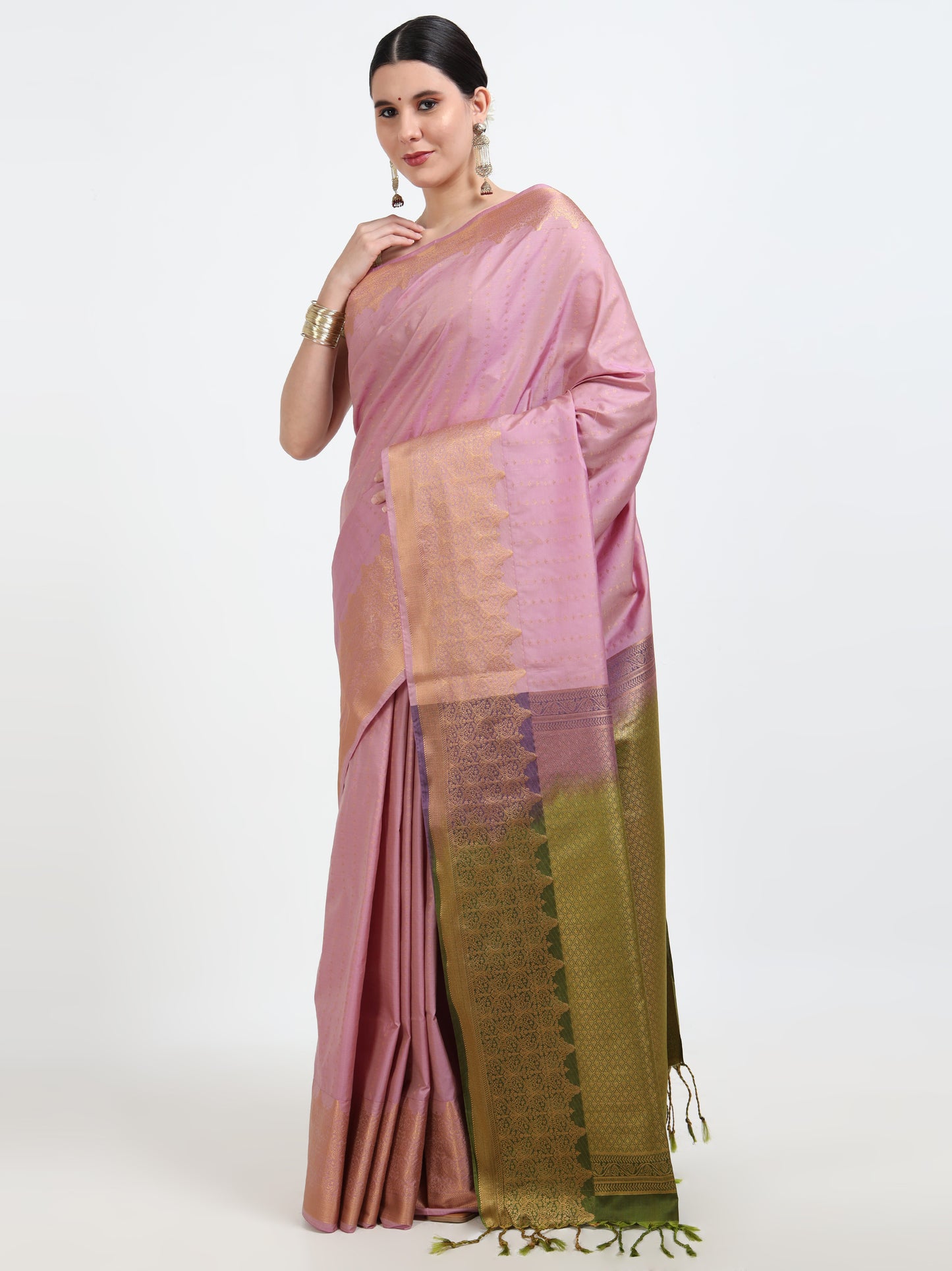 Pink Pearl silk saree with matching unstitched blouse