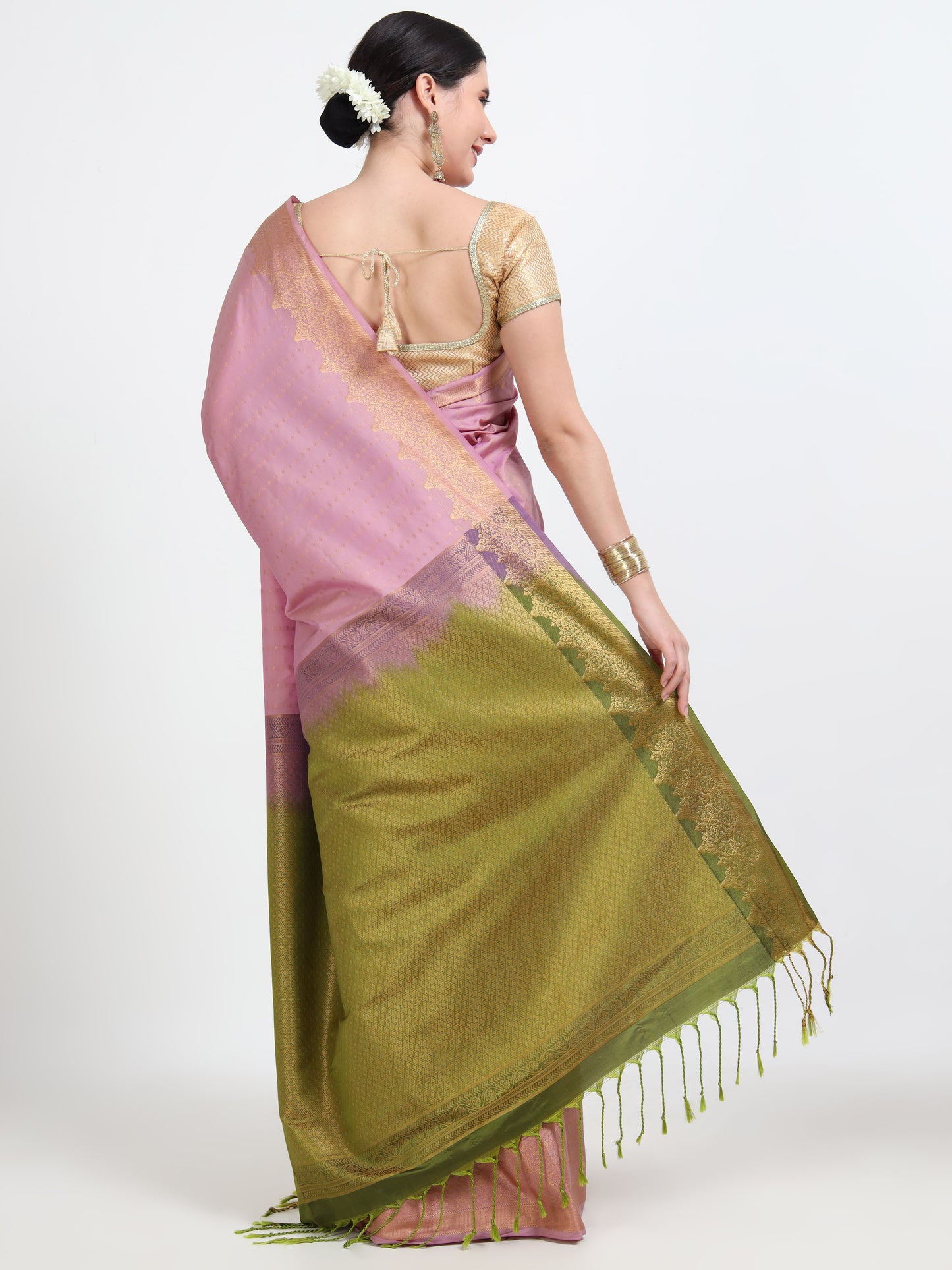 Pink Pearl silk saree with matching unstitched blouse