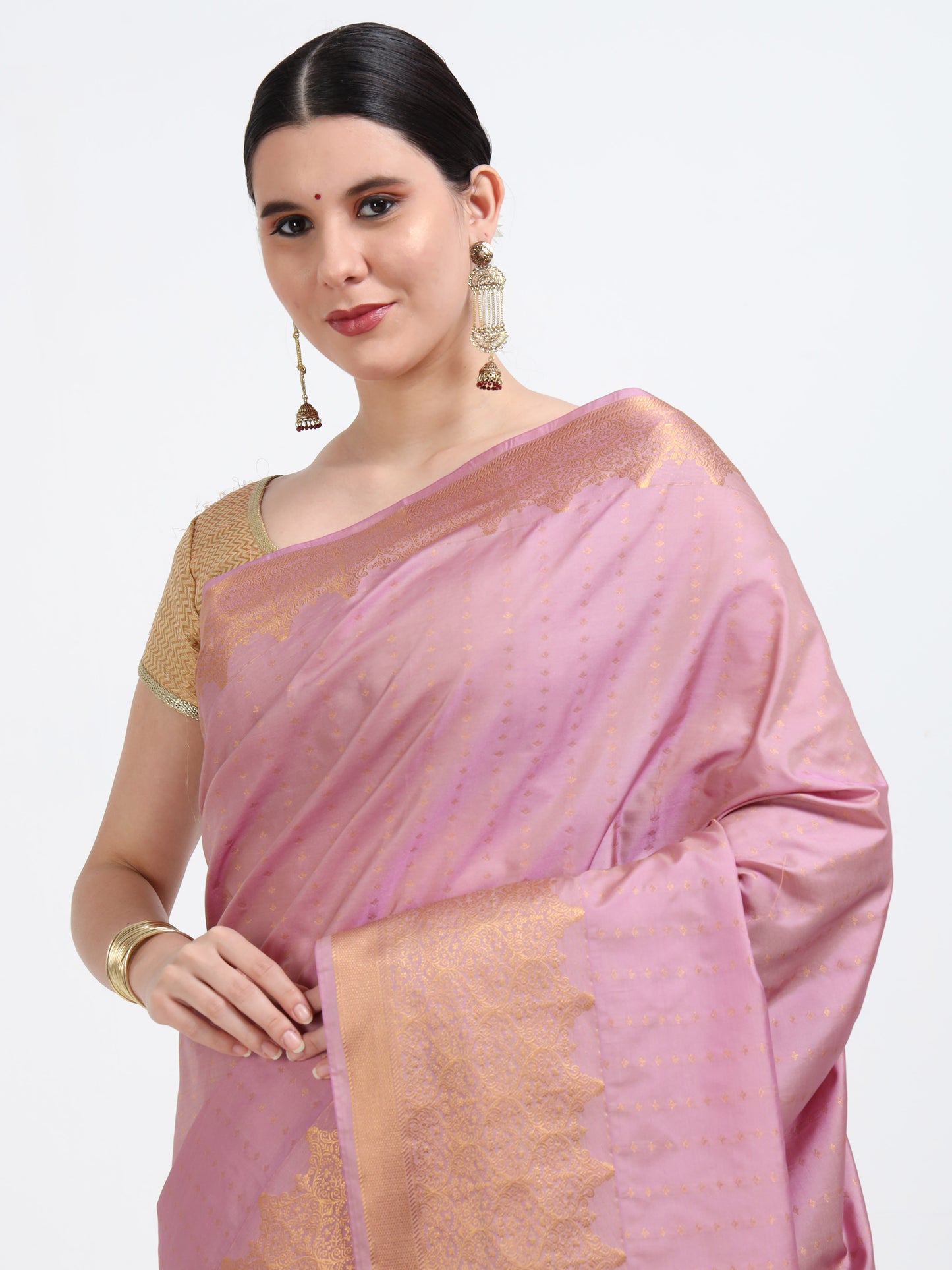 Pink Pearl silk saree with matching unstitched blouse