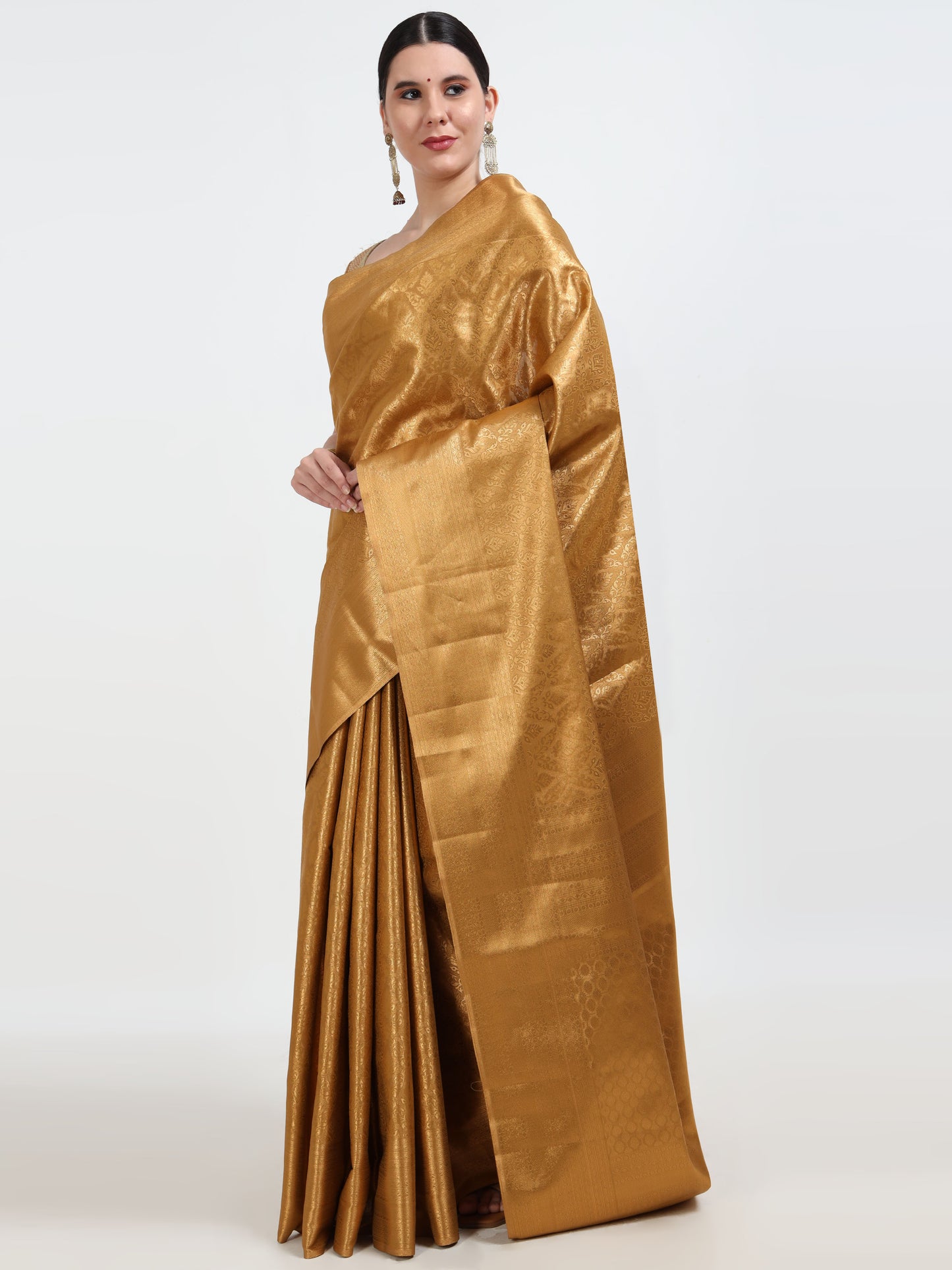 Golden silk saree with matching unstitched blouse