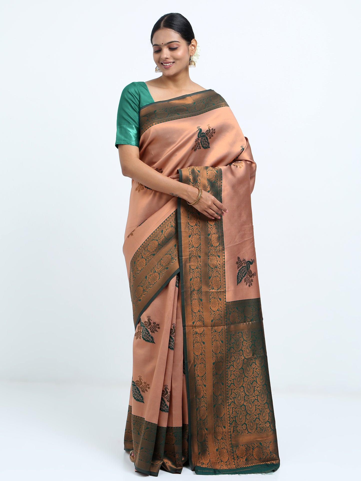 Pinkish Brown silk saree with matching unstitched blouse