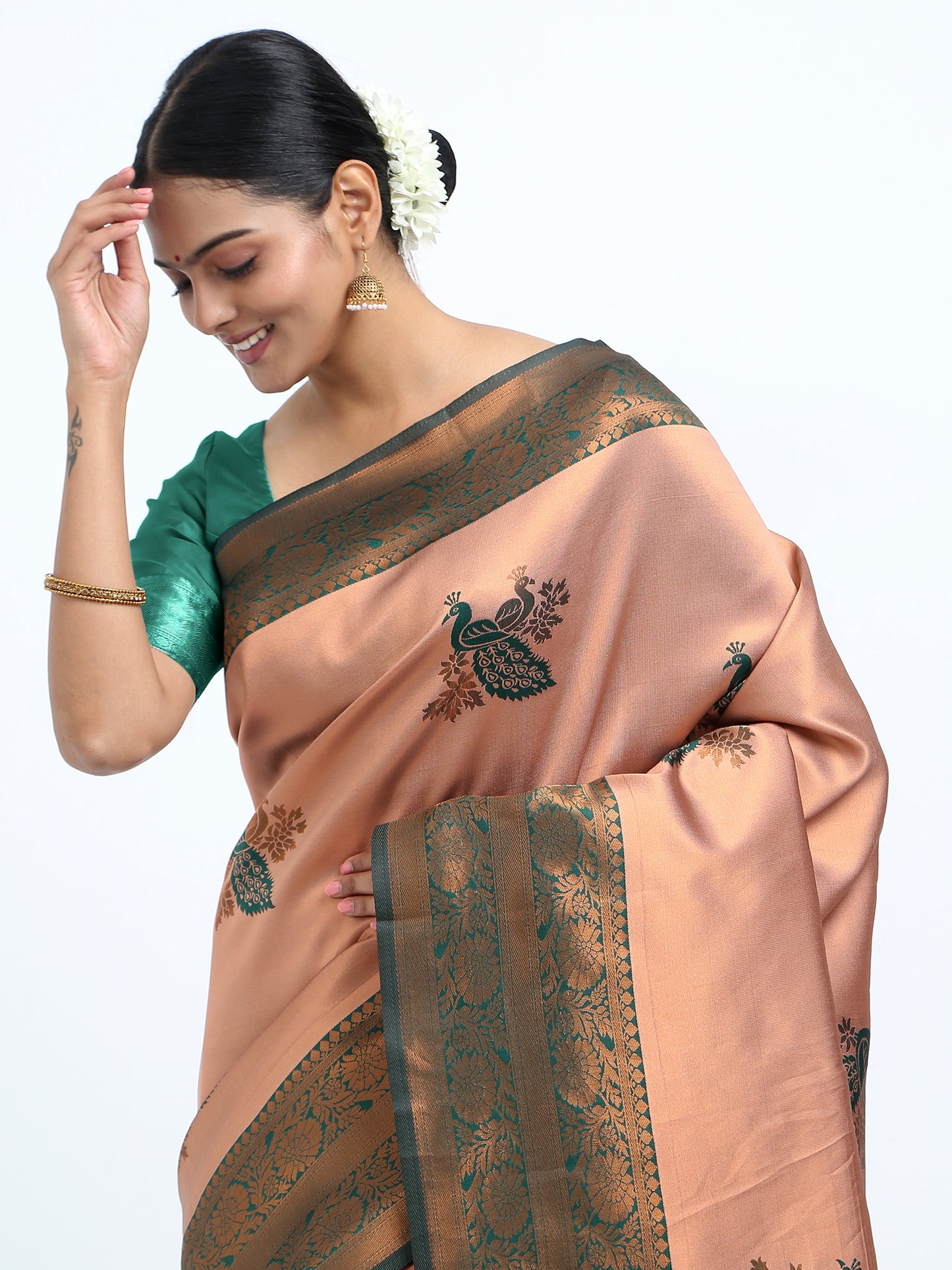 Pinkish Brown silk saree with matching unstitched blouse