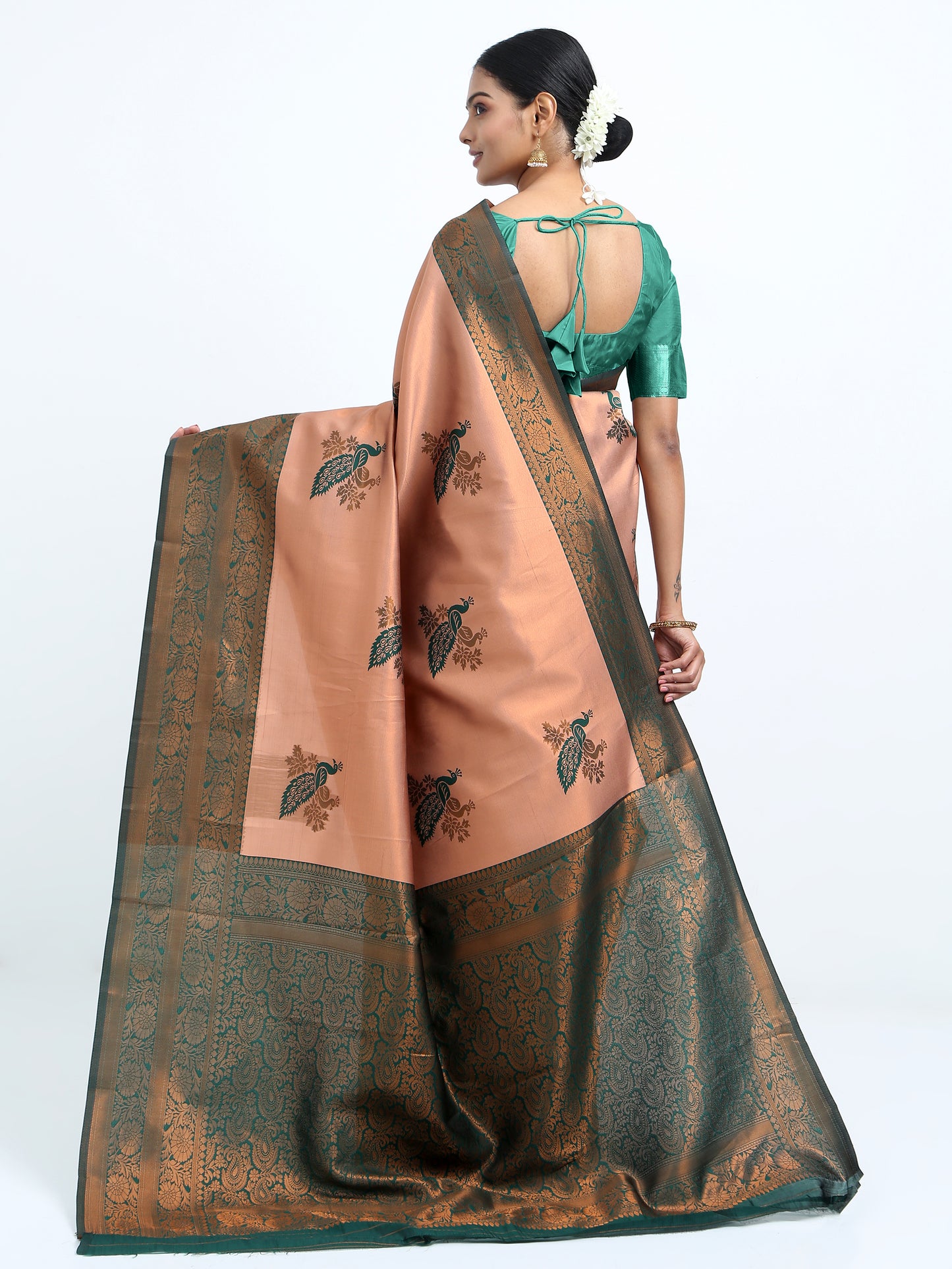 Pinkish Brown silk saree with matching unstitched blouse