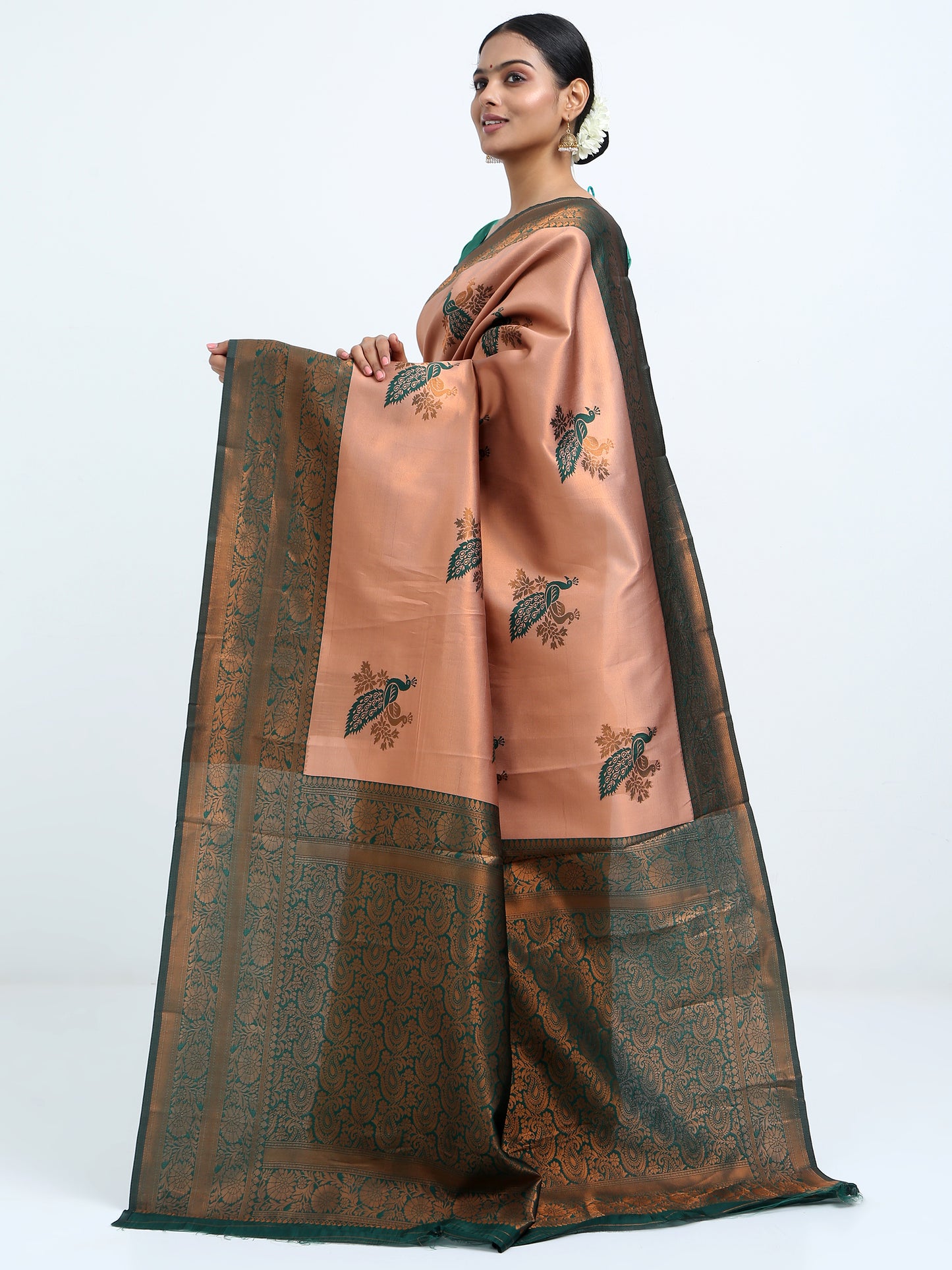 Pinkish Brown silk saree with matching unstitched blouse