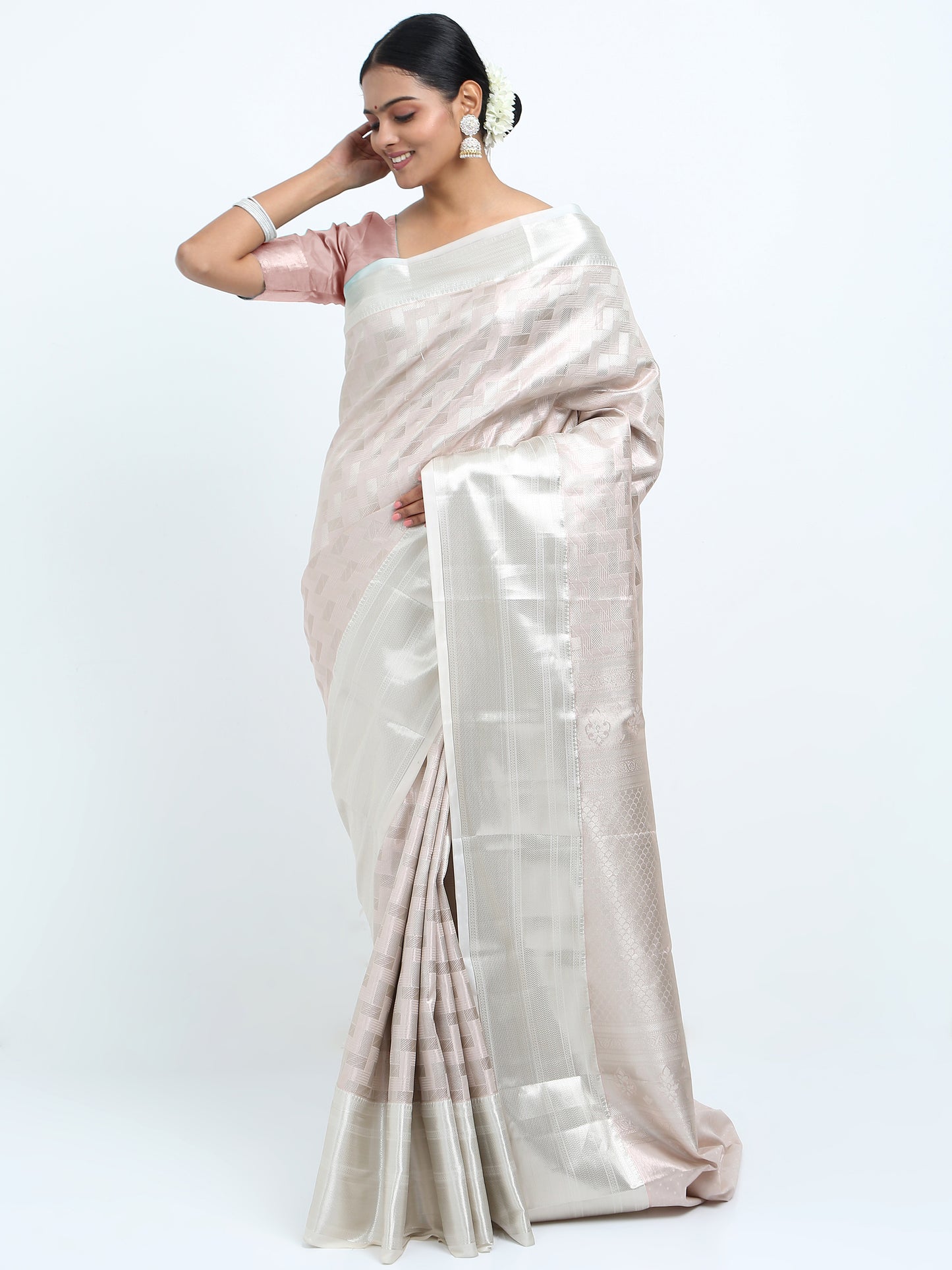 Moon Mist silk saree with matching unstitched blouse