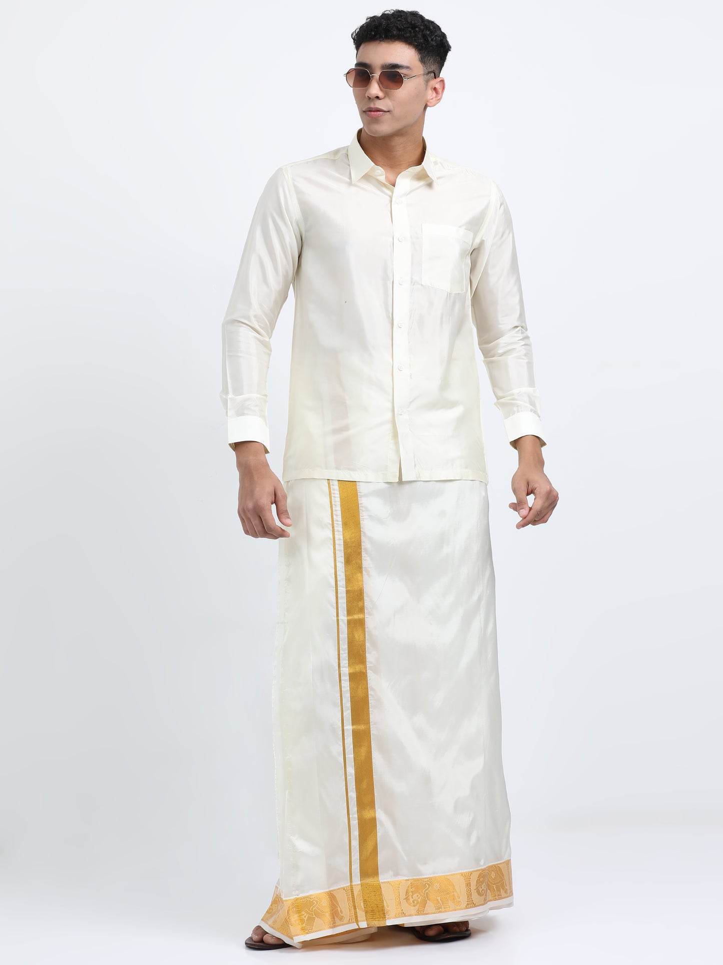 White Men Dhoti Set