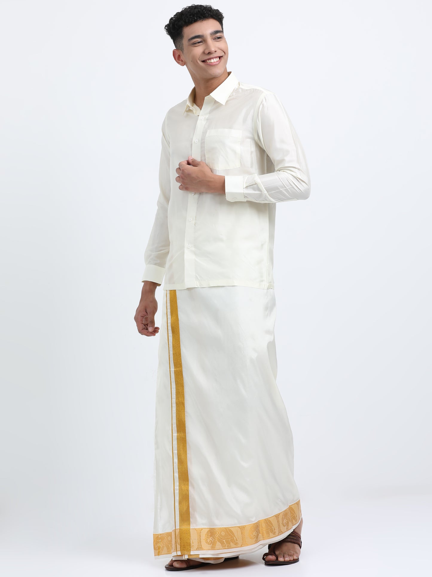 White Men Dhoti Set