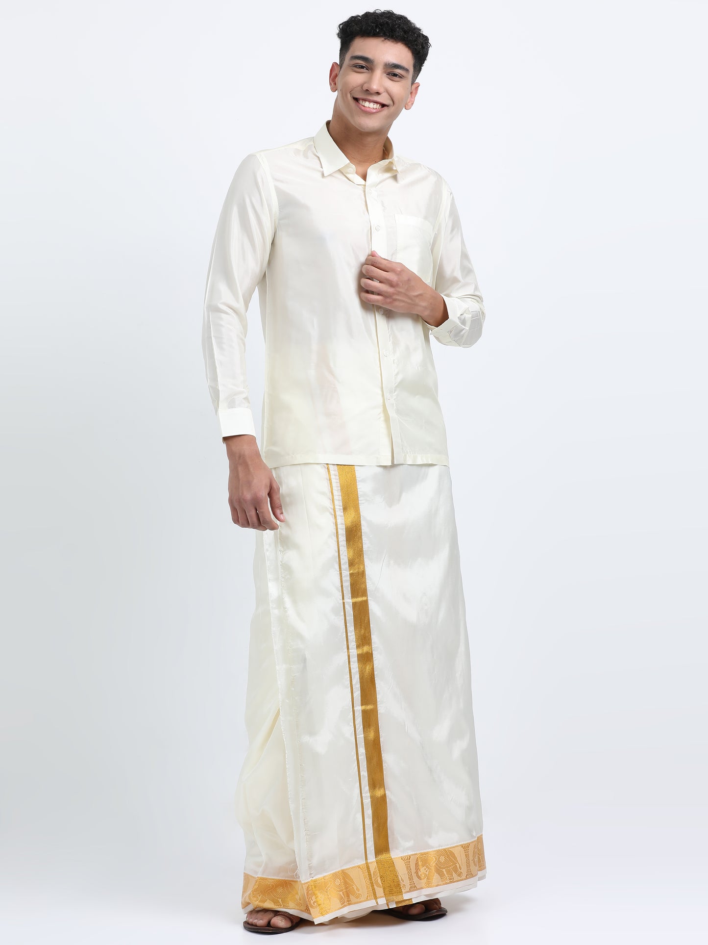White Men Dhoti Set