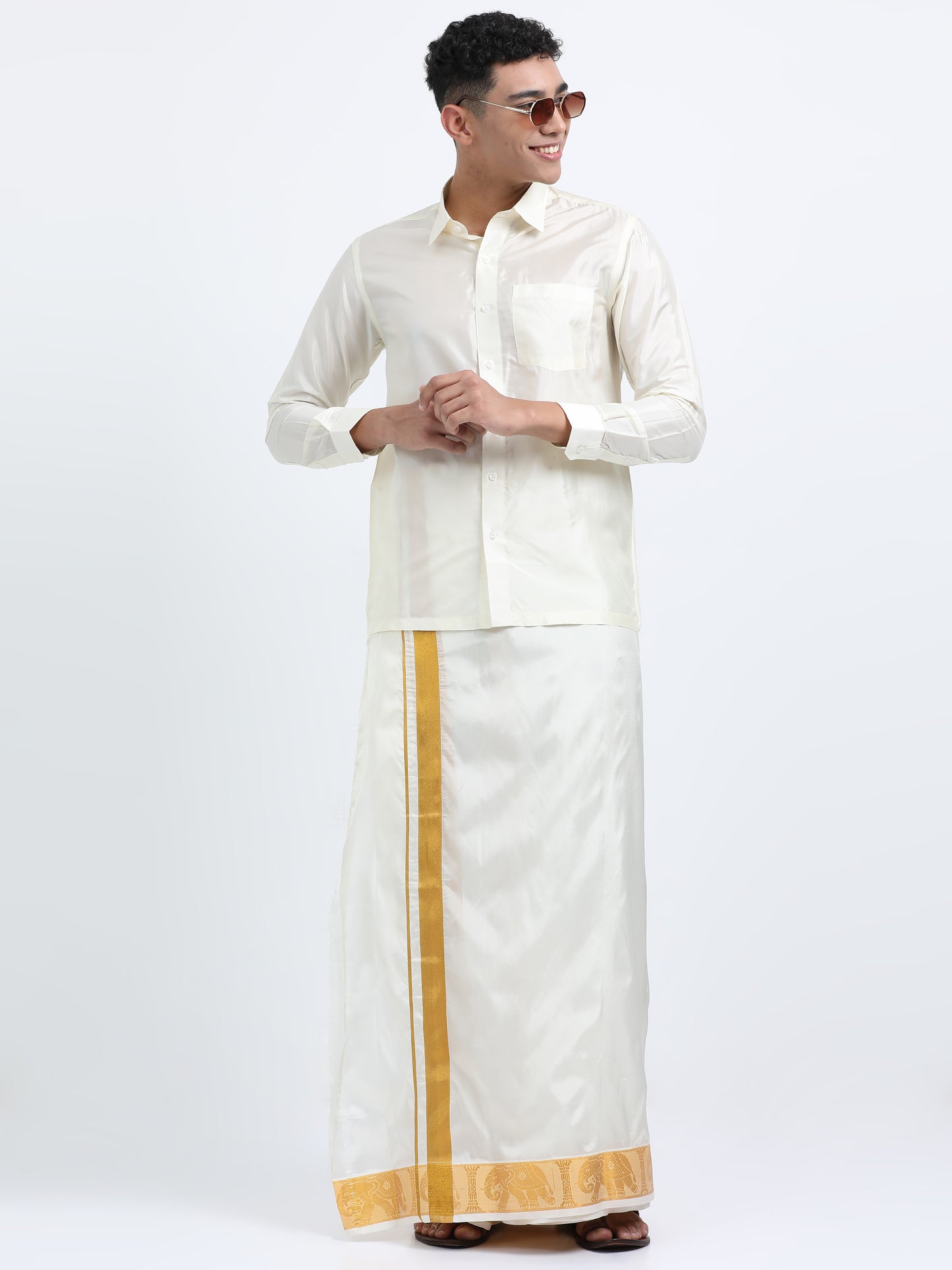White Men Dhoti Set