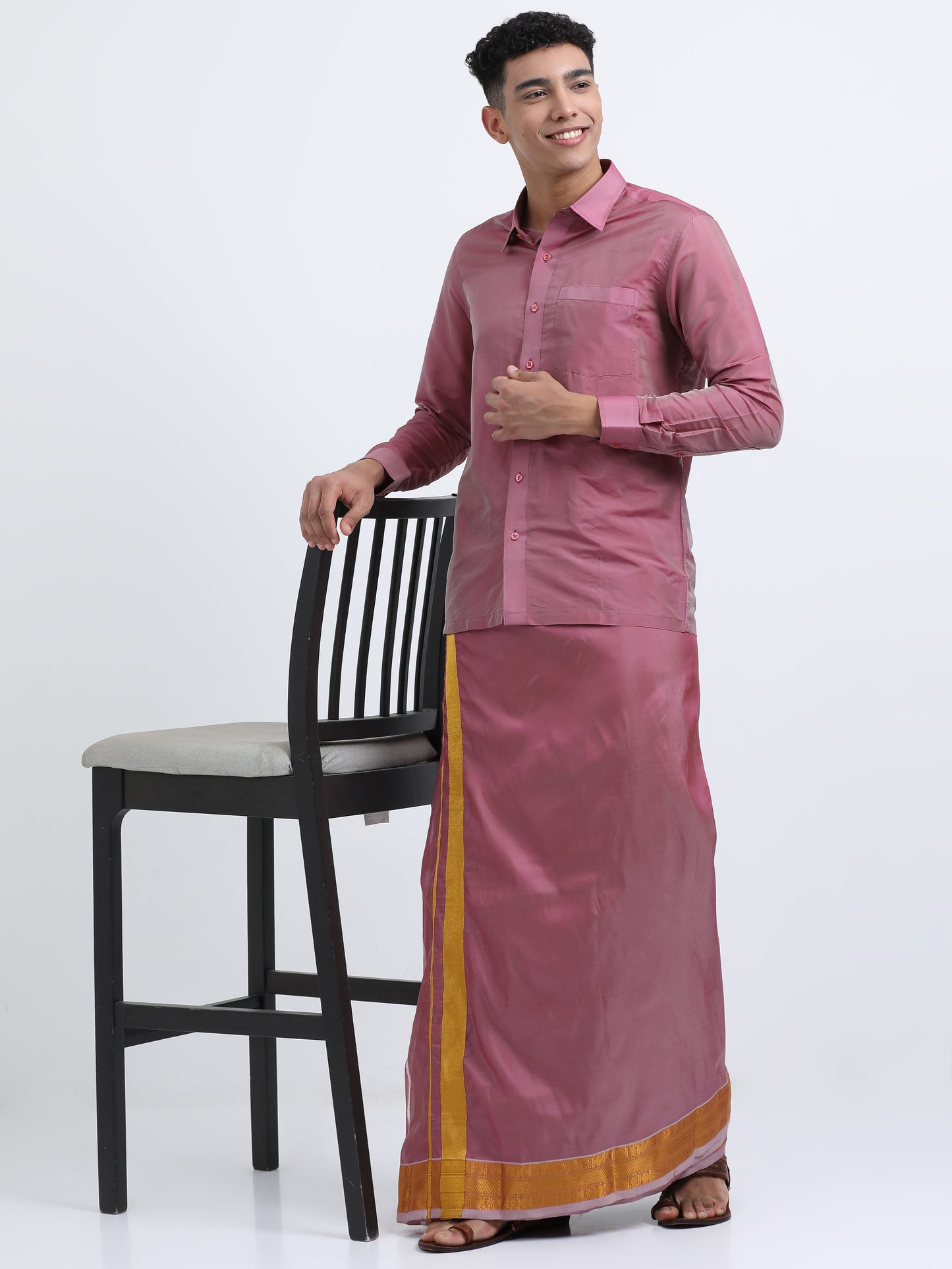 Dull Purple Men Dhoti Set